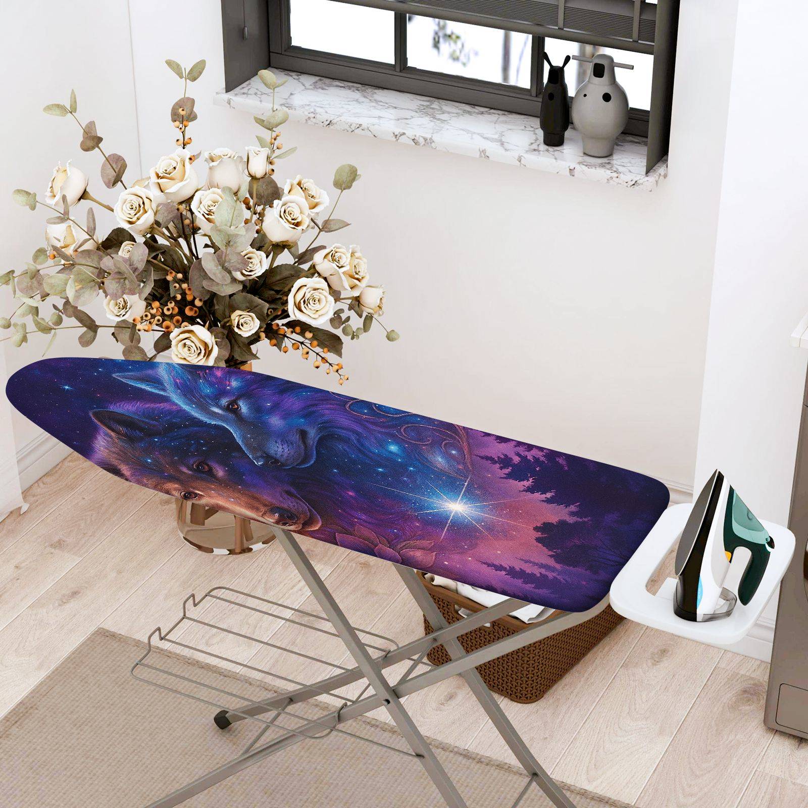 1-Piece Starry Wolf Universe Woodland  Ironing Board Cover, Universal Size, Without Board