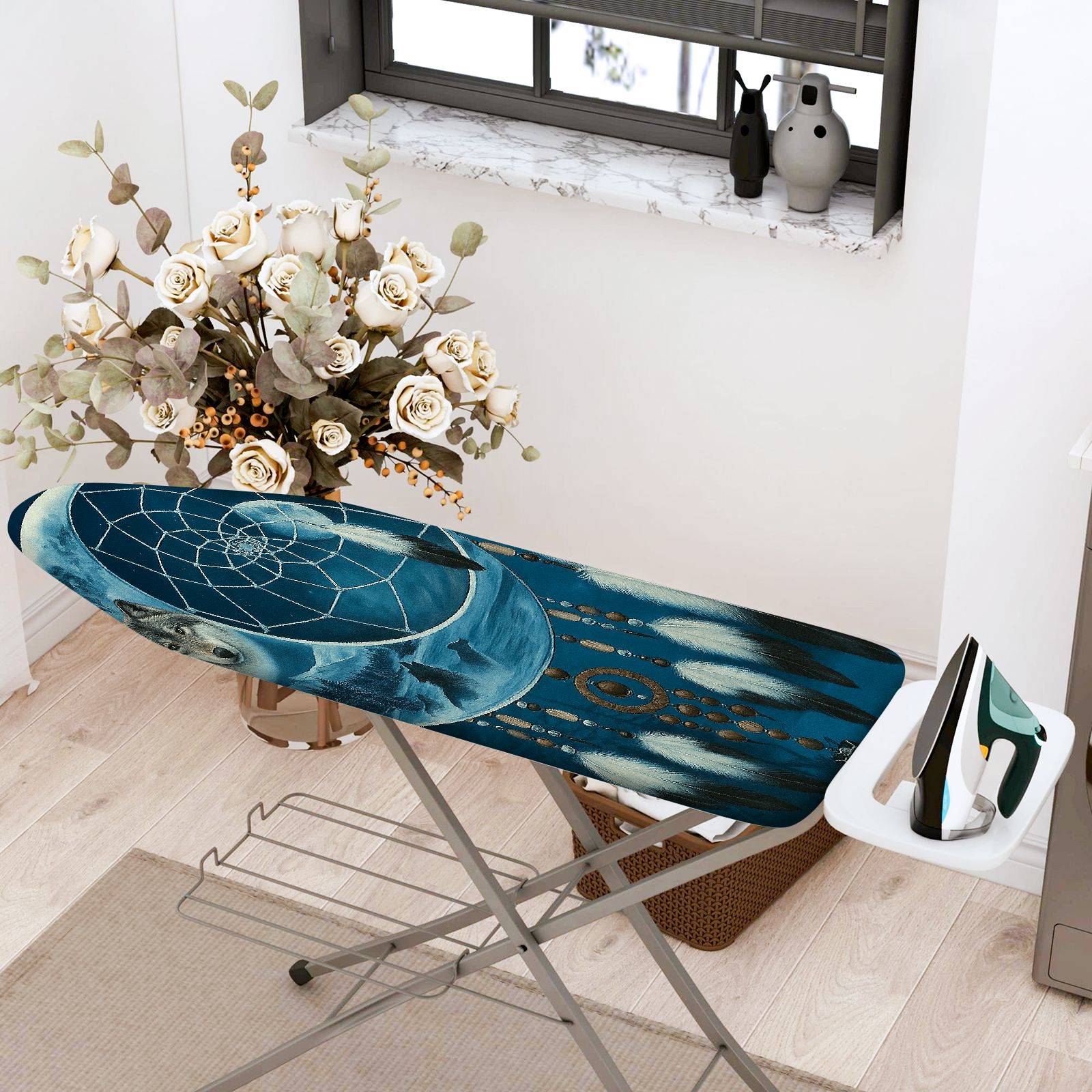 1-Piece Dreamcatcher Wolf Moon  Ironing Board Cover, Universal Size, Without Board