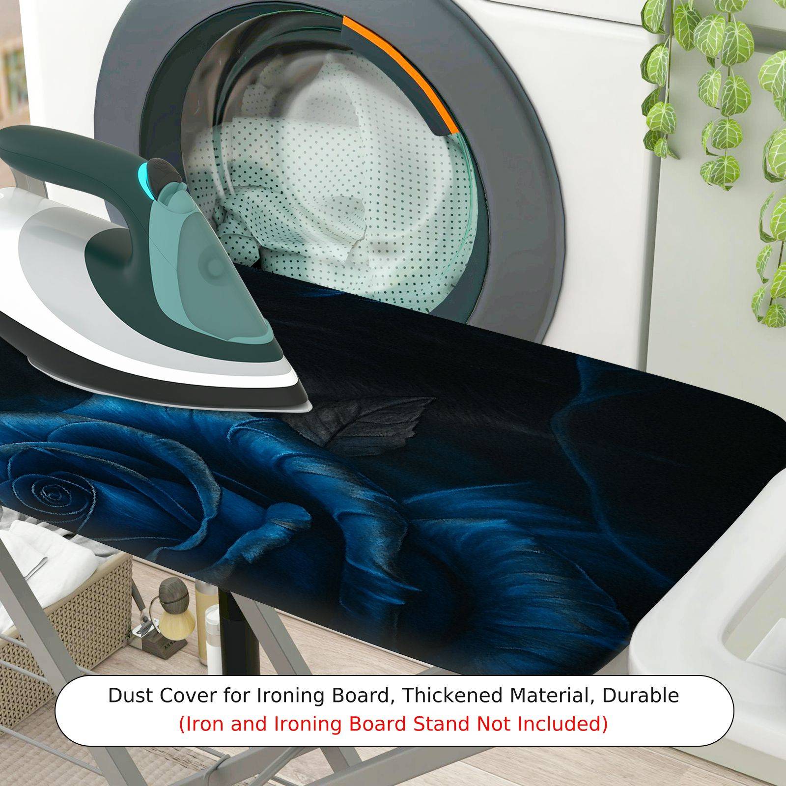 1-Piece Black Cat Blue Rose Dark  Ironing Board Cover, Universal Size, Without Board
