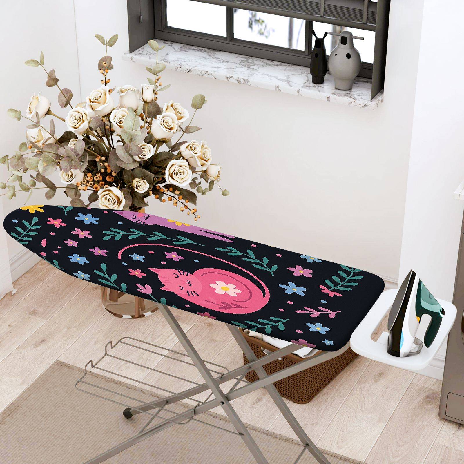 1-Piece Cat Floral Pattern  Ironing Board Cover, Universal Size, Without Board