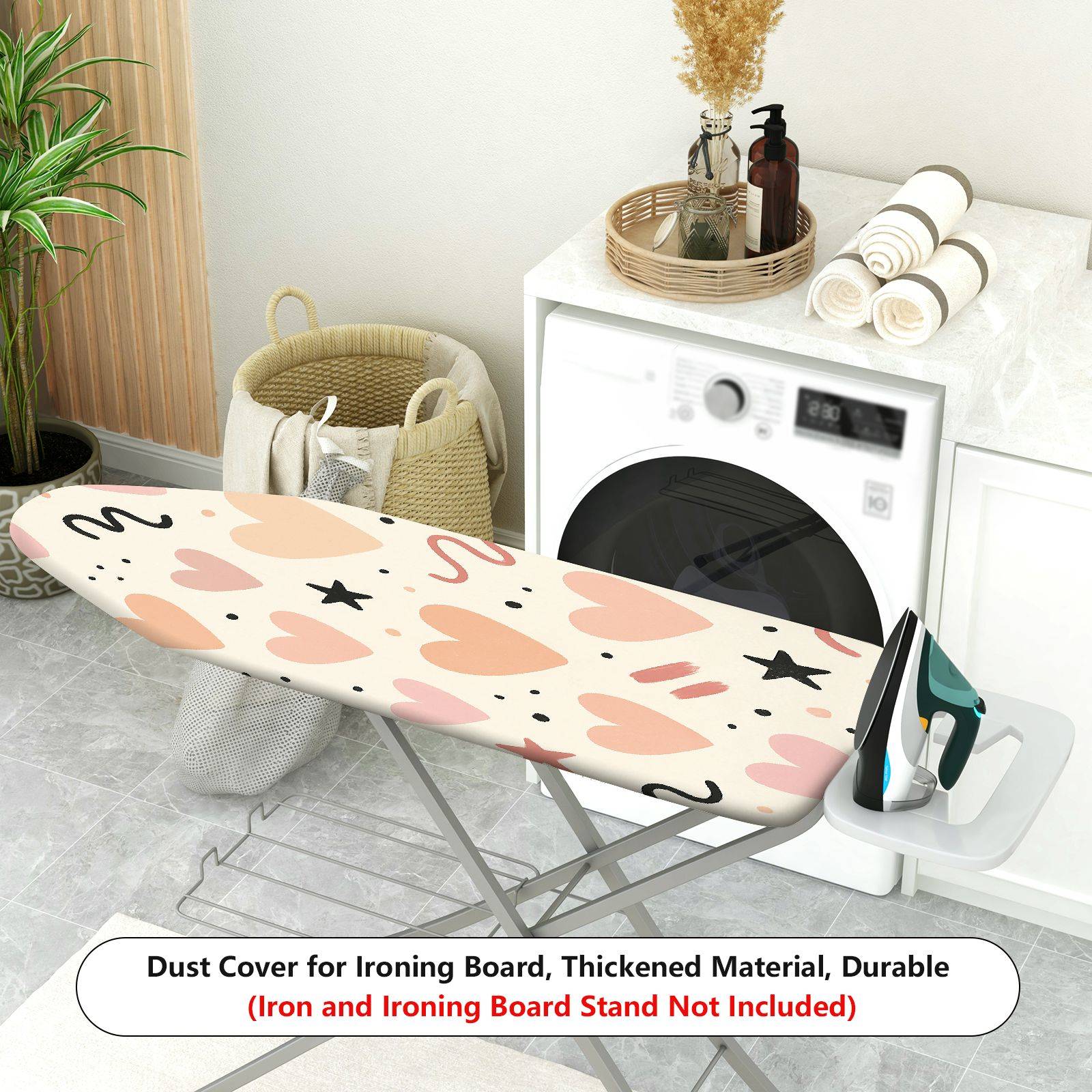 1-Piece Heart Star Pattern Abstract Pink Theme  Ironing Board Cover, Universal Size, Without Board