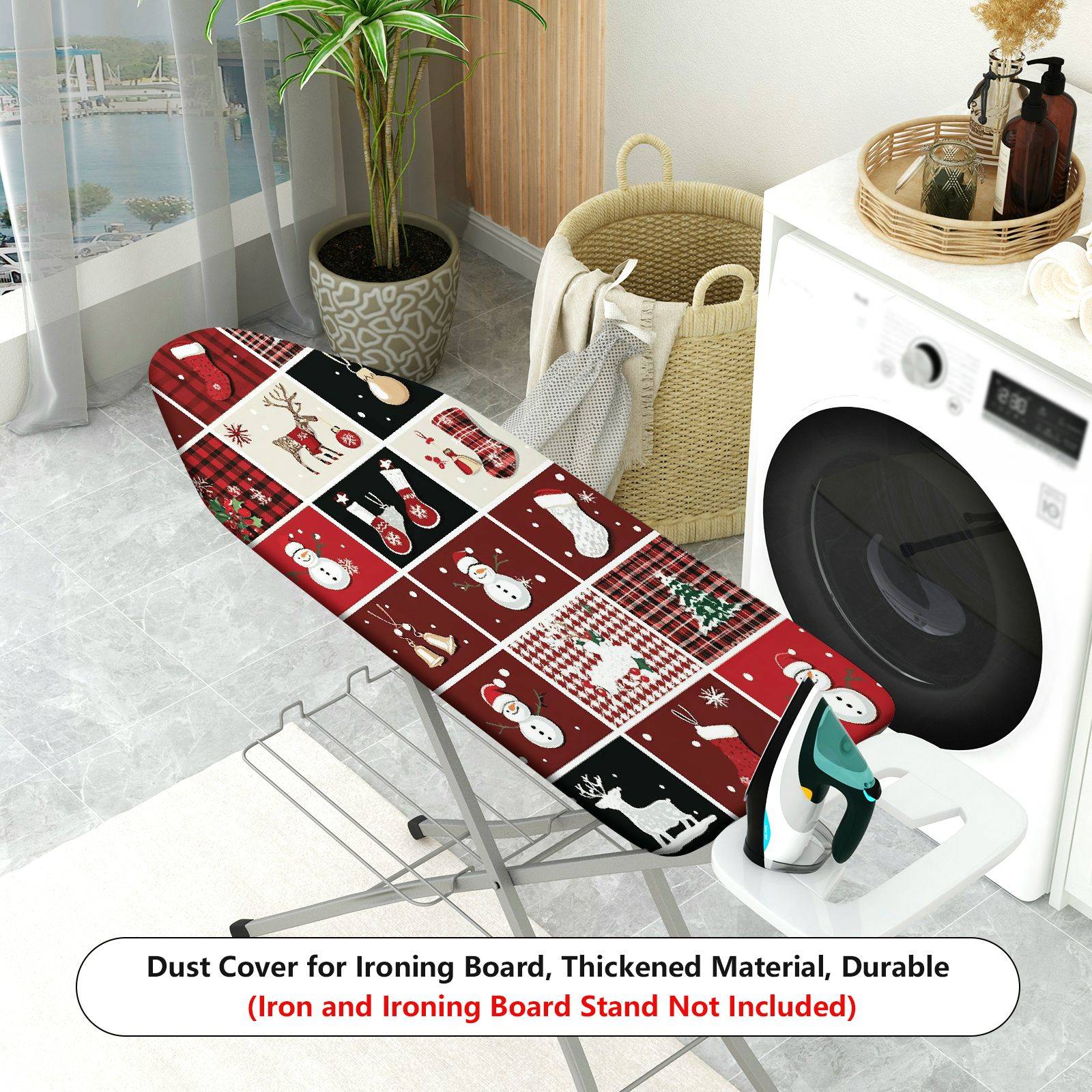 1-Piece Snowman Reindeer Stockings  Ironing Board Cover, Universal Size, Without Board
