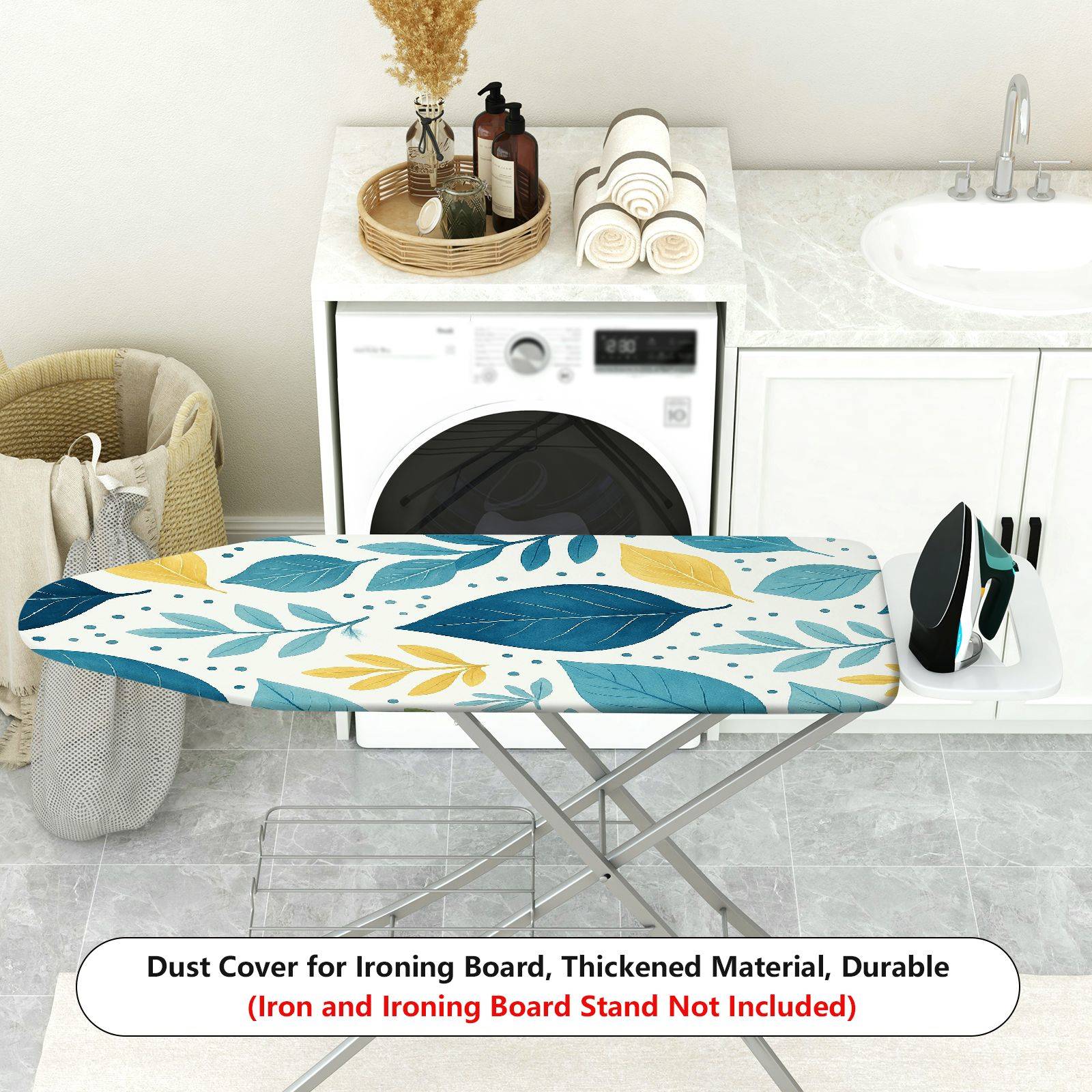 1-Piece Tropical Leaves Pattern Decorative Pastel Blue  Ironing Board Cover, Universal Size, Without Board