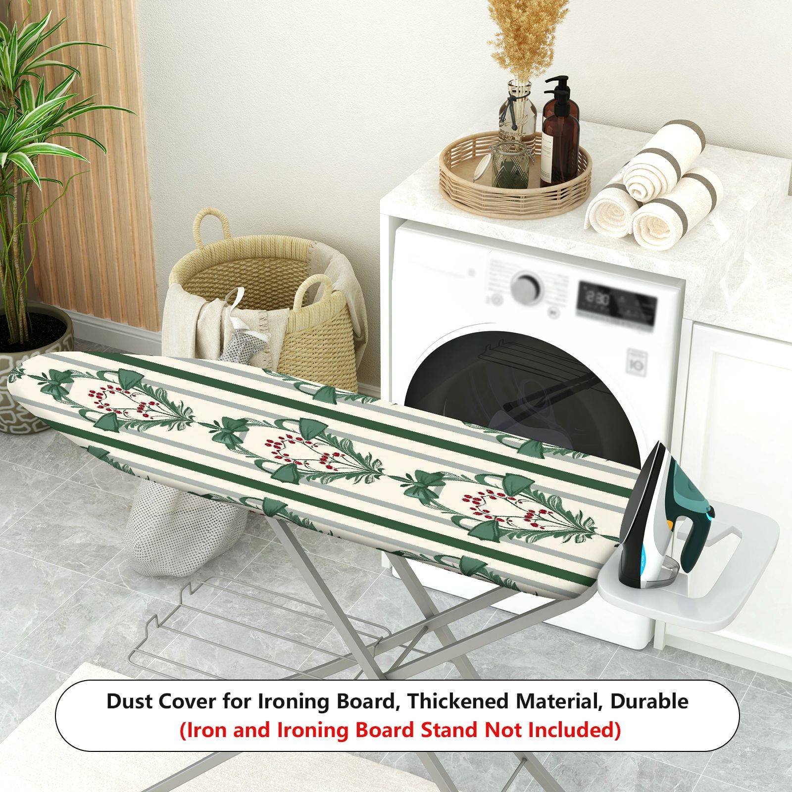 1-Piece Christmas Green Bow Stripe  Ironing Board Cover, Universal Size, Without Board