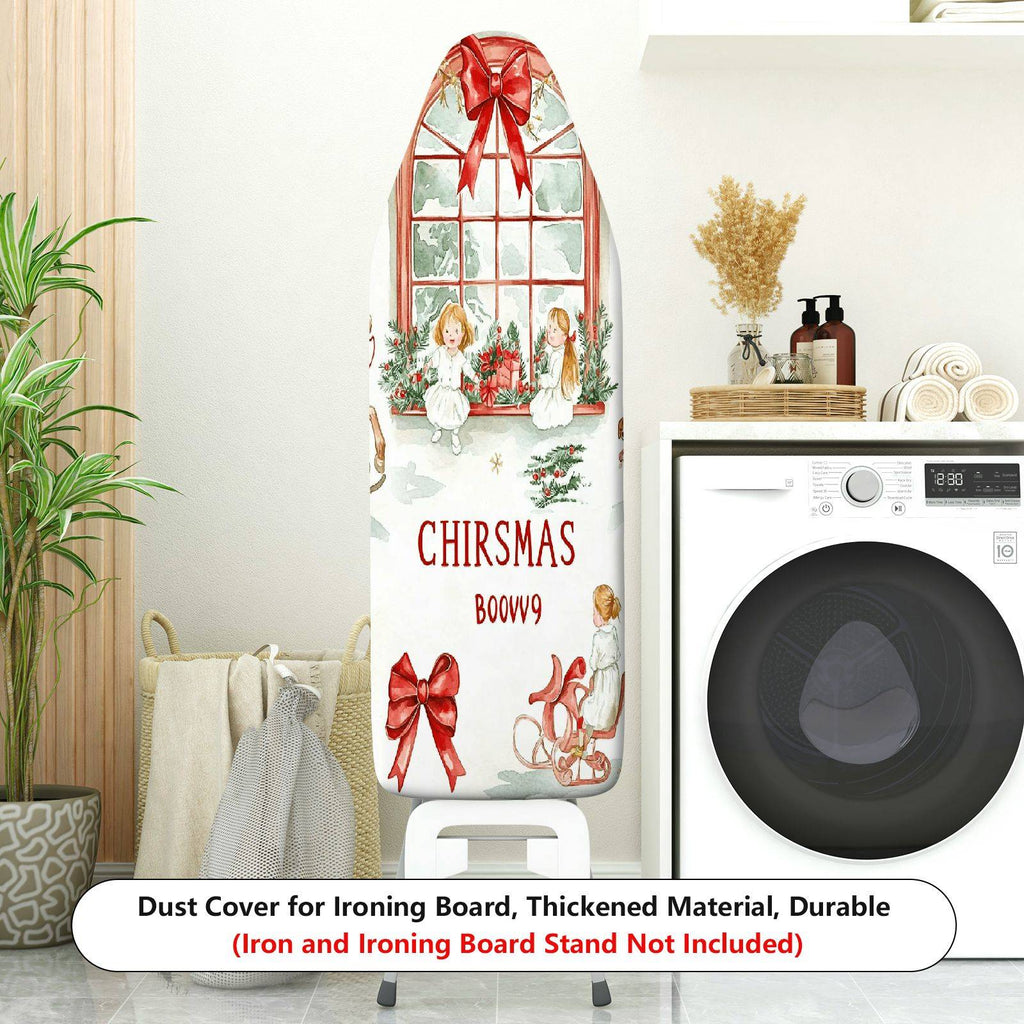 1-Piece Christmas Window Red Ribbon  Ironing Board Cover, Universal Size, Without Board
