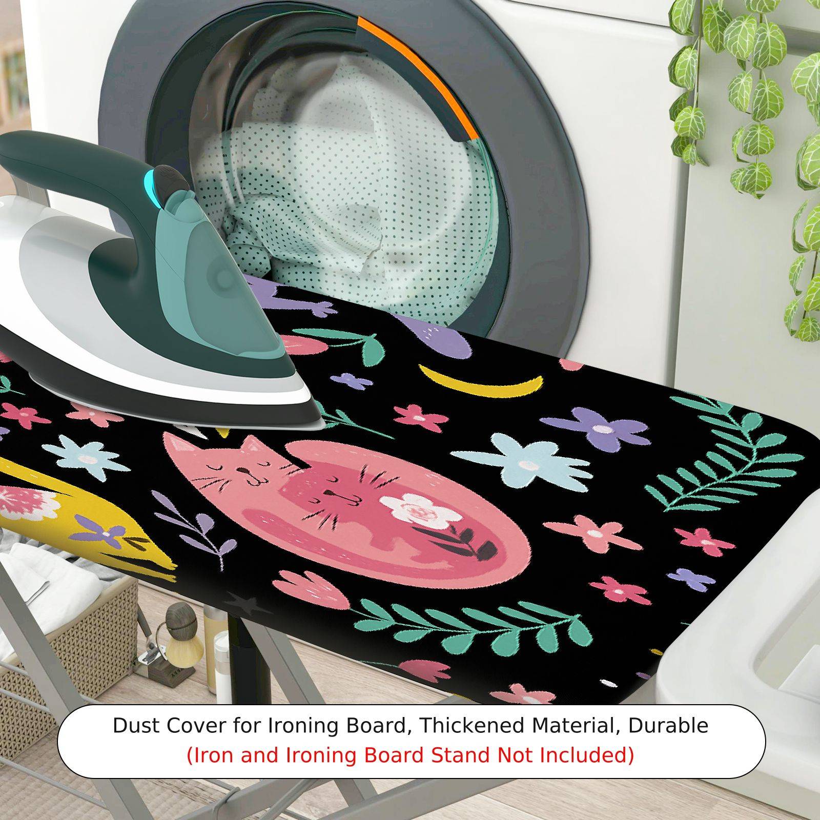 1-Piece Cat Floral Moon  Ironing Board Cover, Universal Size, Without Board
