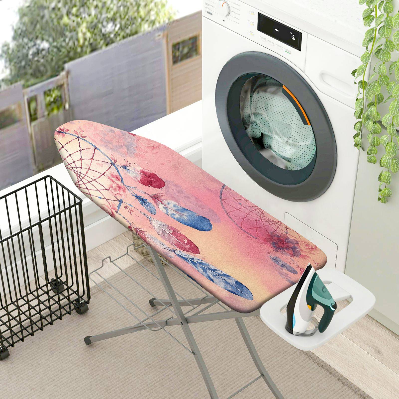 1-Piece Dreamcatcher Feather Pink  Ironing Board Cover, Universal Size, Without Board
