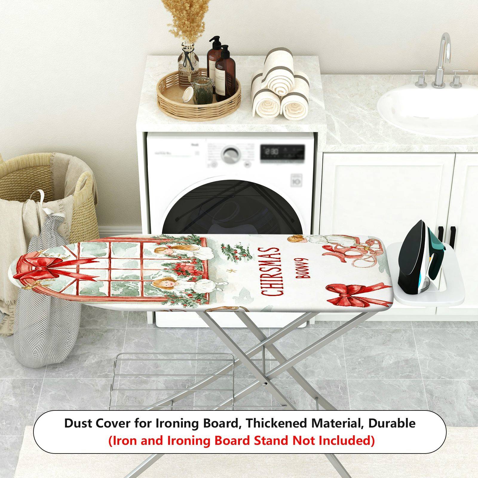 1-Piece Christmas Window Red Ribbon  Ironing Board Cover, Universal Size, Without Board