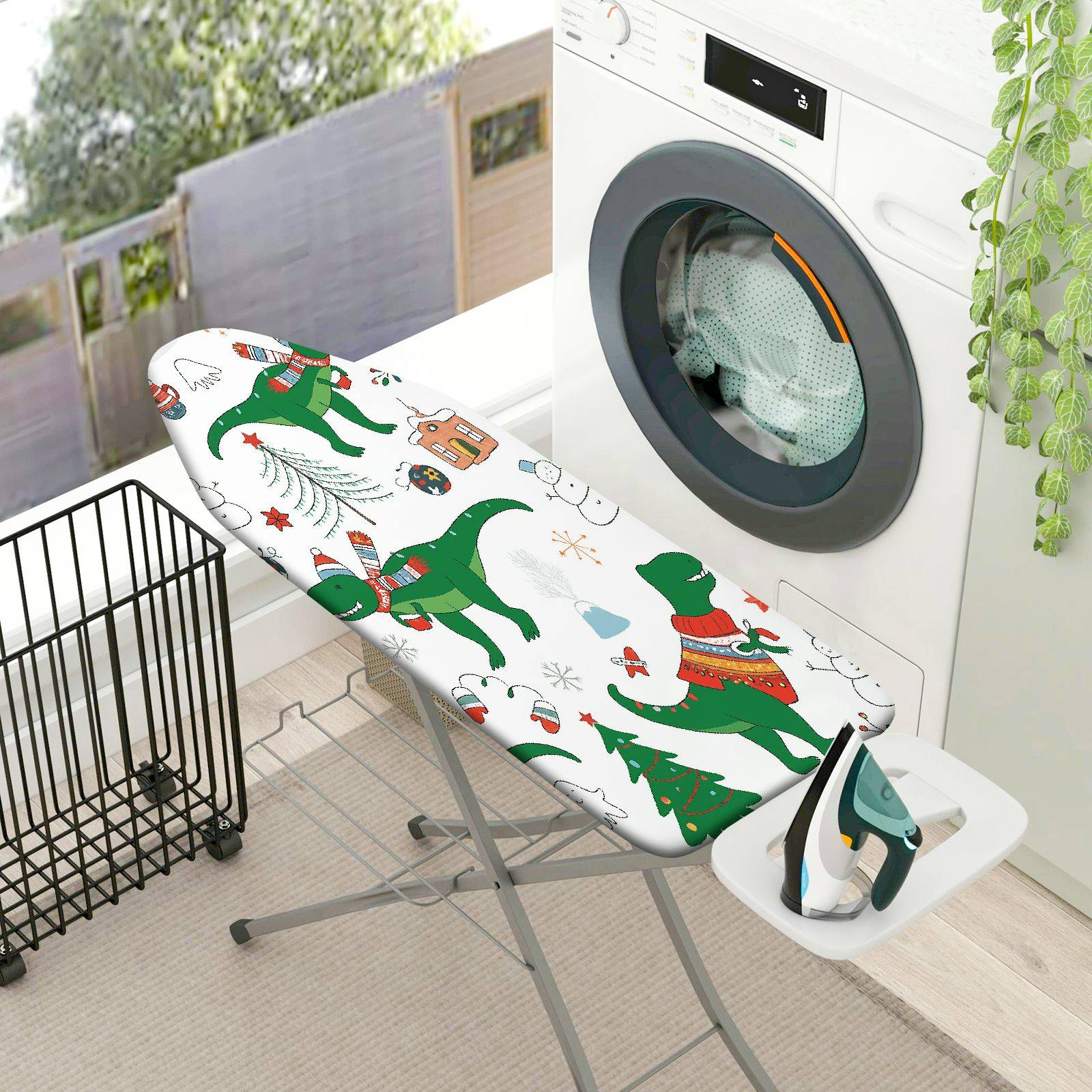 1-Piece Dinosaur Christmas Snowman  Ironing Board Cover, Universal Size, Without Board