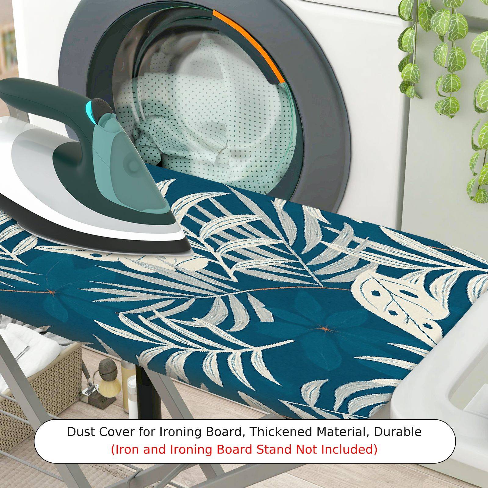 1-Piece Leaf Tropical Pattern Blue  Ironing Board Cover, Universal Size, Without Board