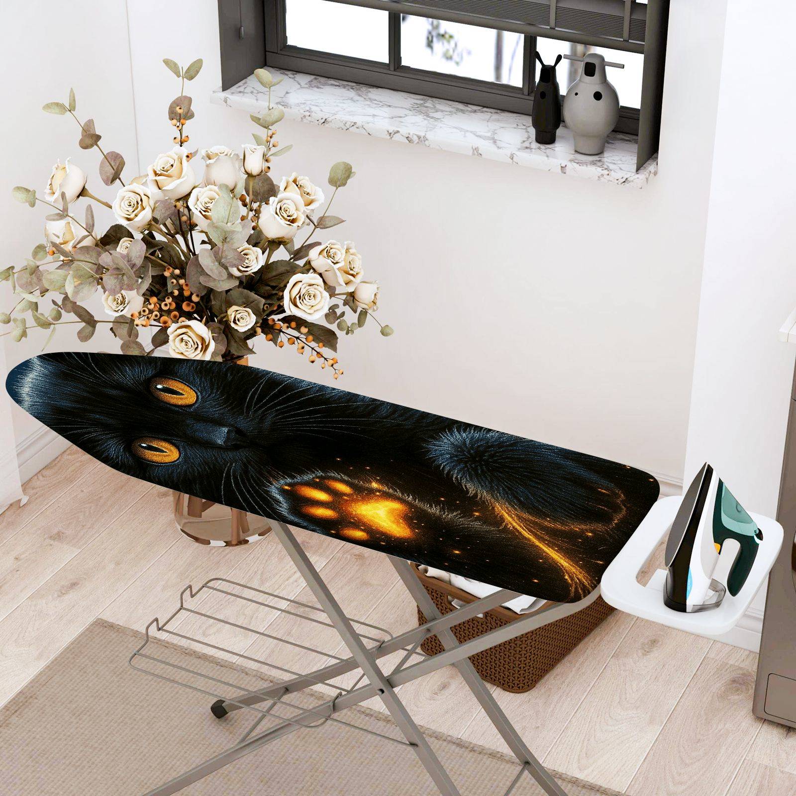 1-Piece Halloween Black Cat Glowing Eyes  Ironing Board Cover, Universal Size, Without Board