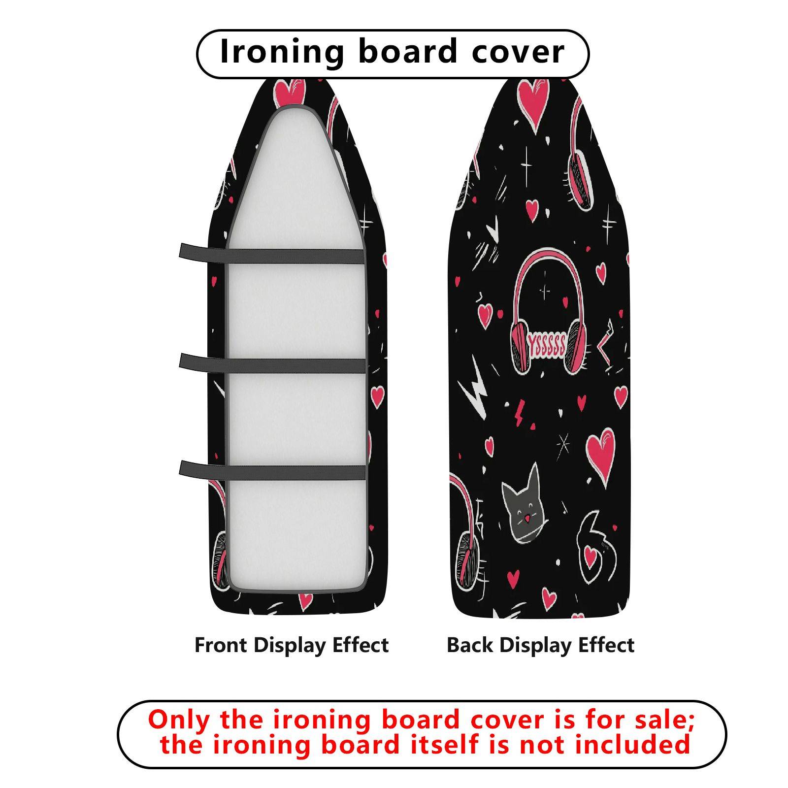 1-Piece Cat Headphones Hearts  Ironing Board Cover, Universal Size, Without Board