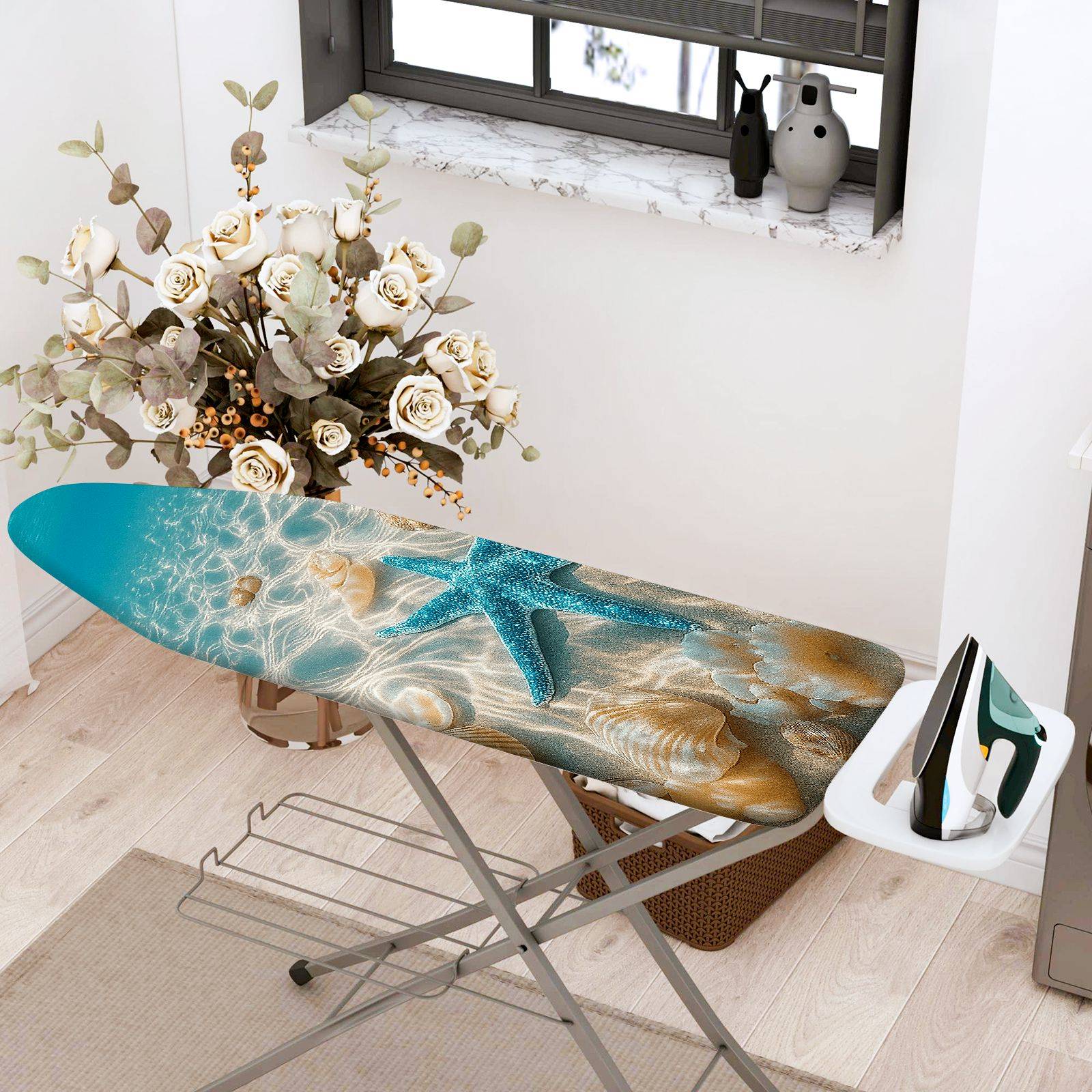 1-Piece Ocean Shell Starfish  Ironing Board Cover, Universal Size, Without Board