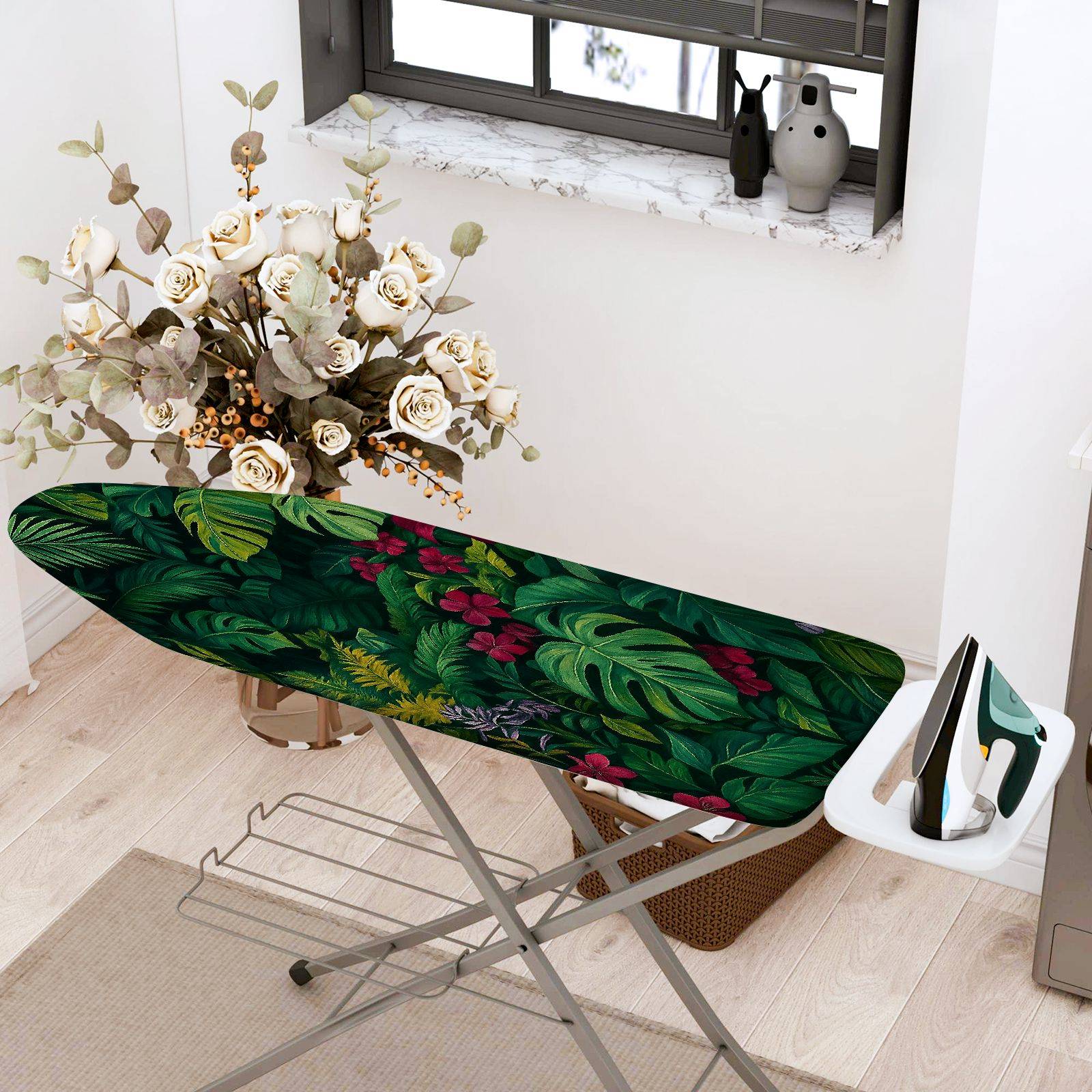 1-Piece Tropical Floral Jungle  Ironing Board Cover, Universal Size, Without Board