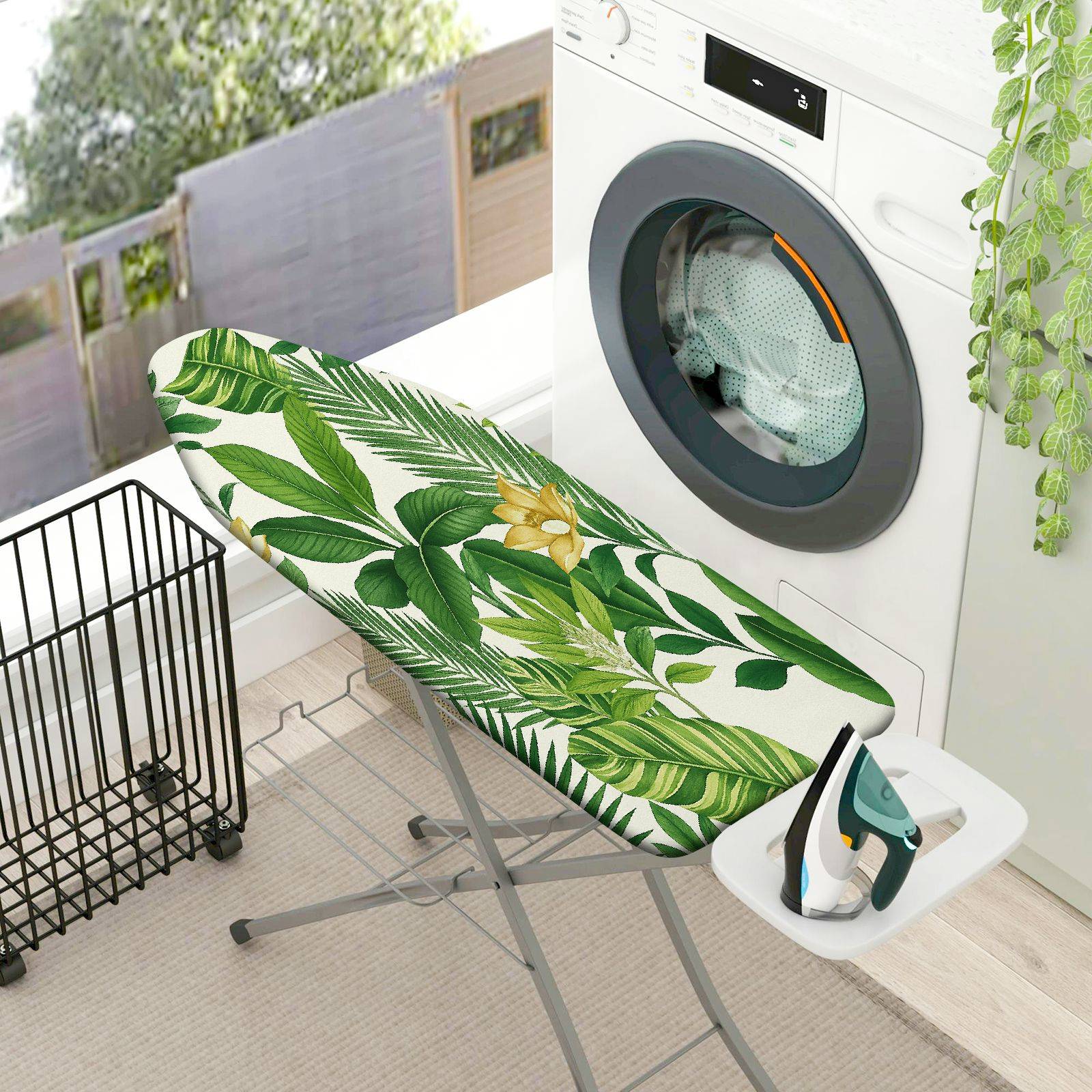 1-Piece Green Leaf Floral Tropical  Ironing Board Cover, Universal Size, Without Board