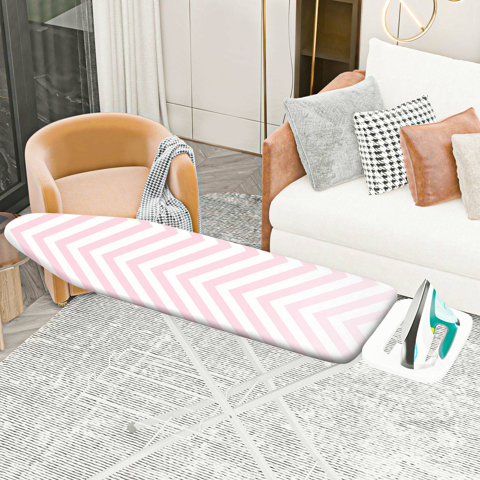 1-Piece Pink Chevron Pattern Striped Decorative  Ironing Board Cover, Universal Size, Without Board