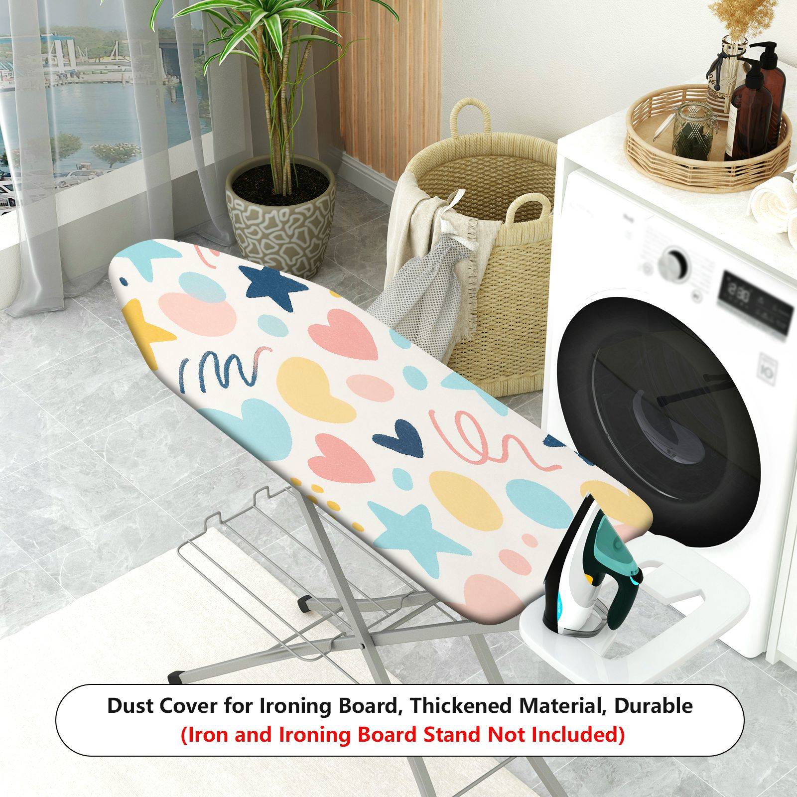 1-Piece Colorful Hearts Stars Doodle  Ironing Board Cover, Universal Size, Without Board