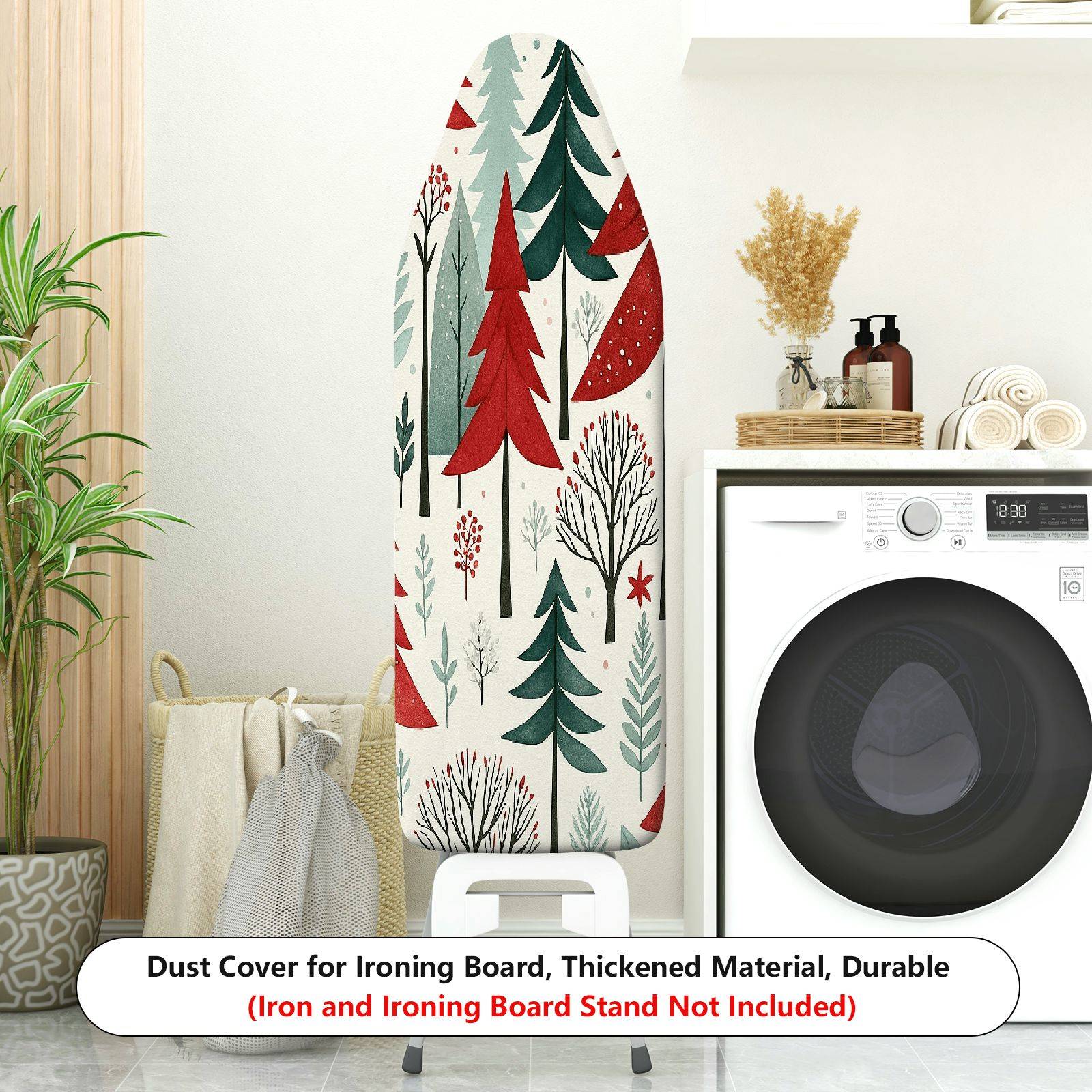 1-Piece Christmas Tree Winter Forest Red Green  Ironing Board Cover, Universal Size, Without Board