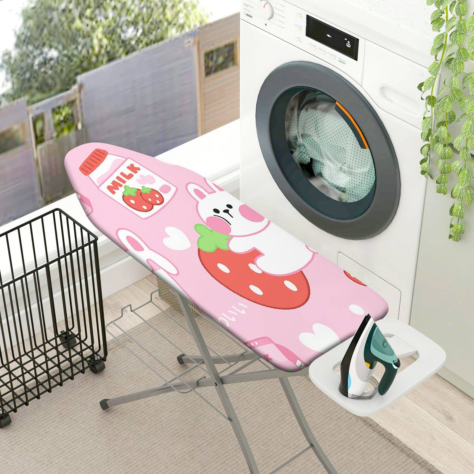1-Piece Strawberry Milk Bunny  Ironing Board Cover, Universal Size, Without Board