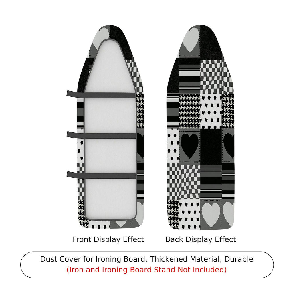 1-Piece Black White Heart Pattern Checkered Striped  Ironing Board Cover, Universal Size, Without Board