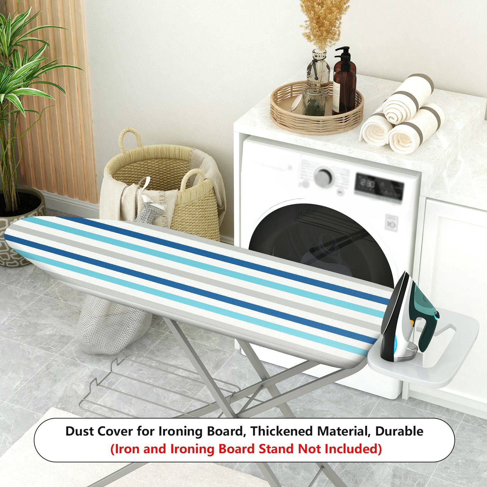 1-Piece Striped Blue White Classic  Ironing Board Cover, Universal Size, Without Board