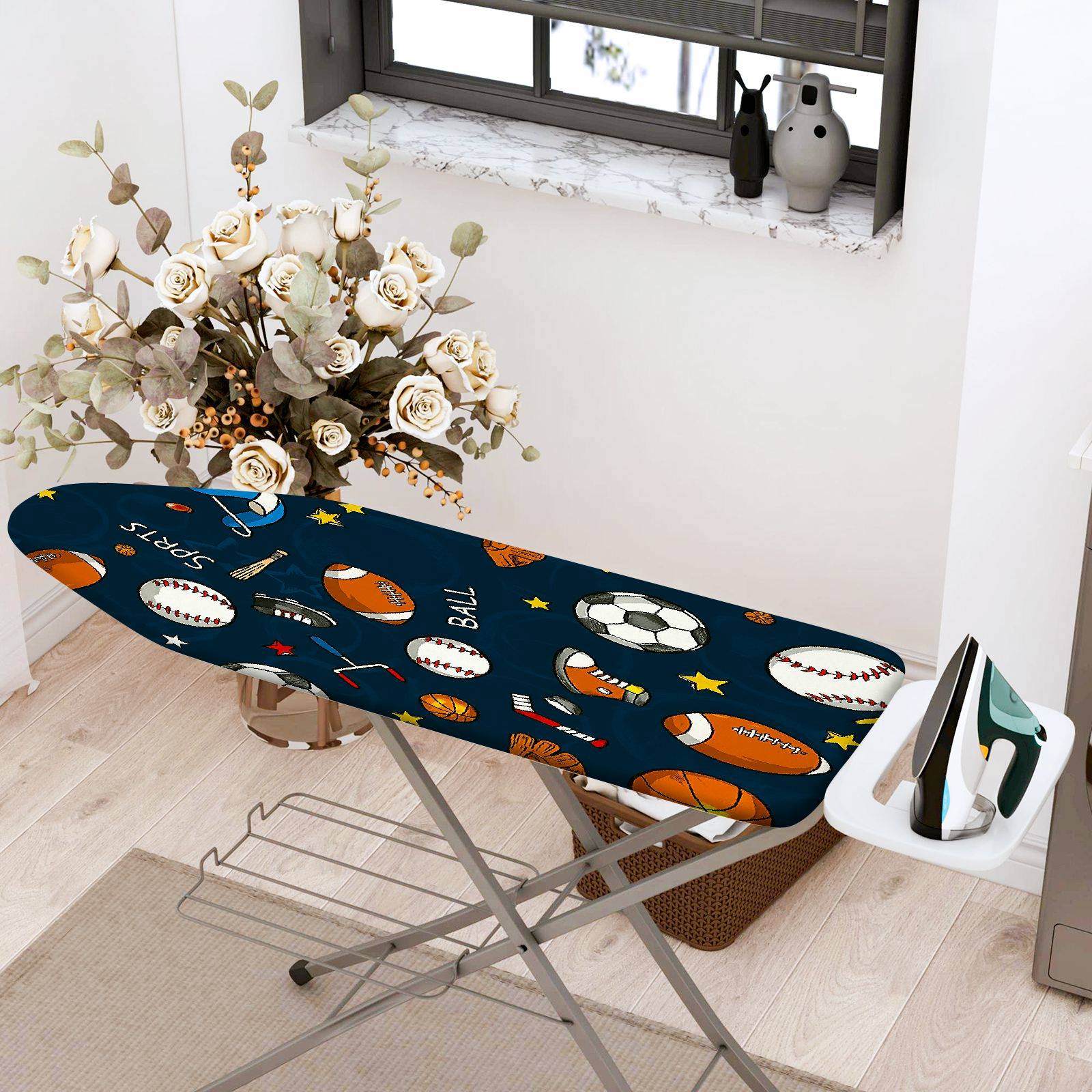1-Piece Sports Balls Stars  Ironing Board Cover, Universal Size, Without Board