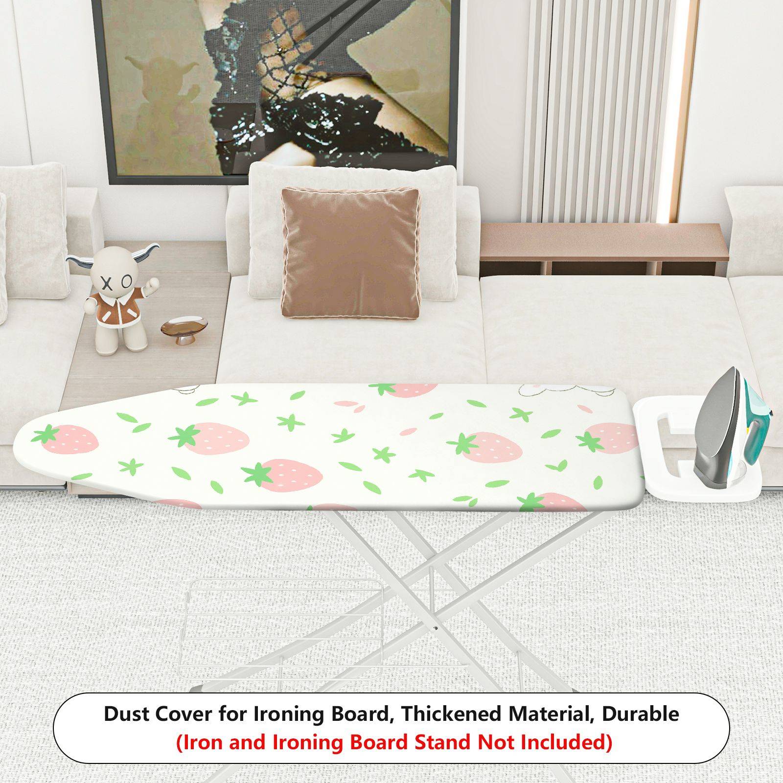 1-Piece Pink Strawberry Green Leaf Fresh Theme  Ironing Board Cover, Universal Size, Without Board
