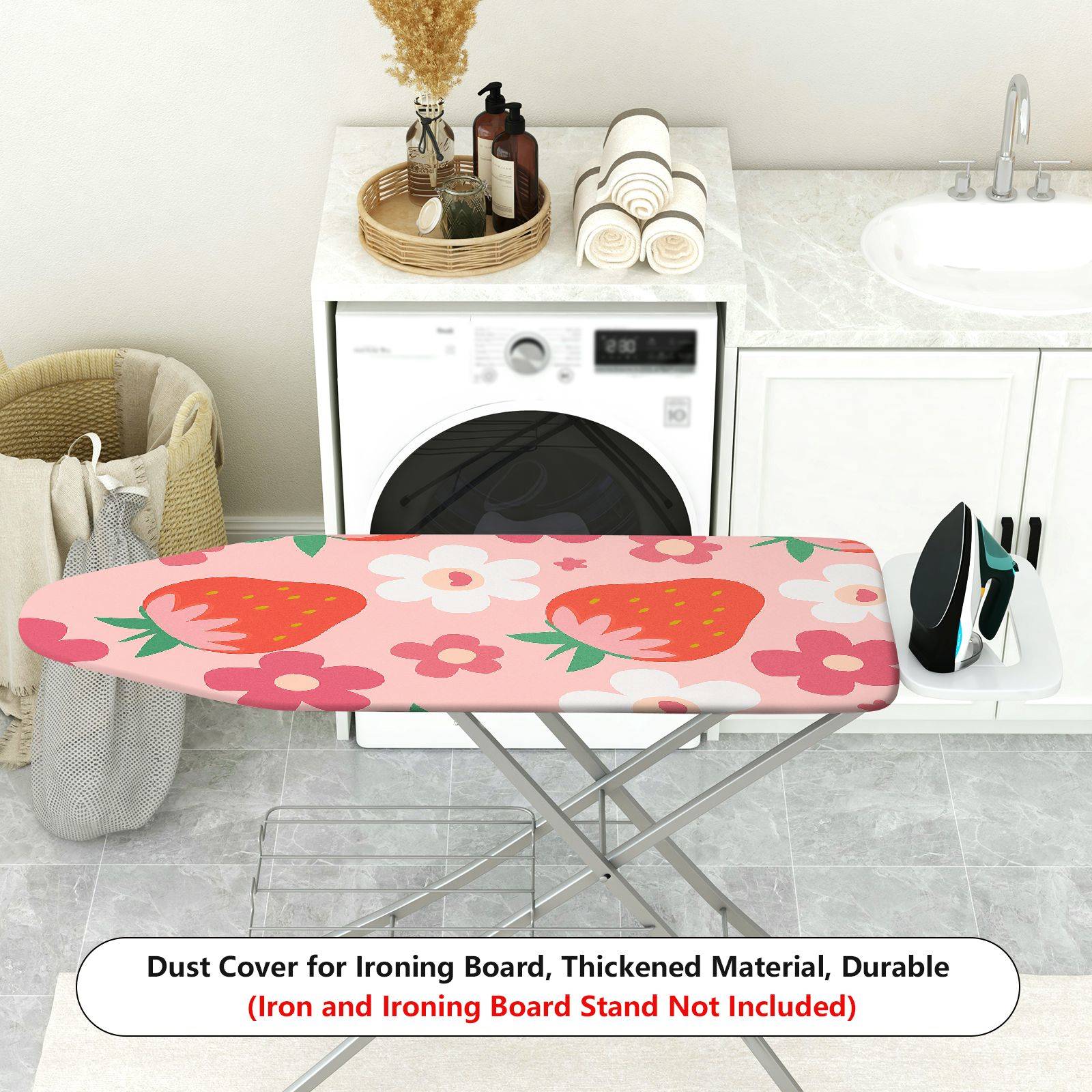 1-Piece Strawberry Floral Pink  Ironing Board Cover, Universal Size, Without Board