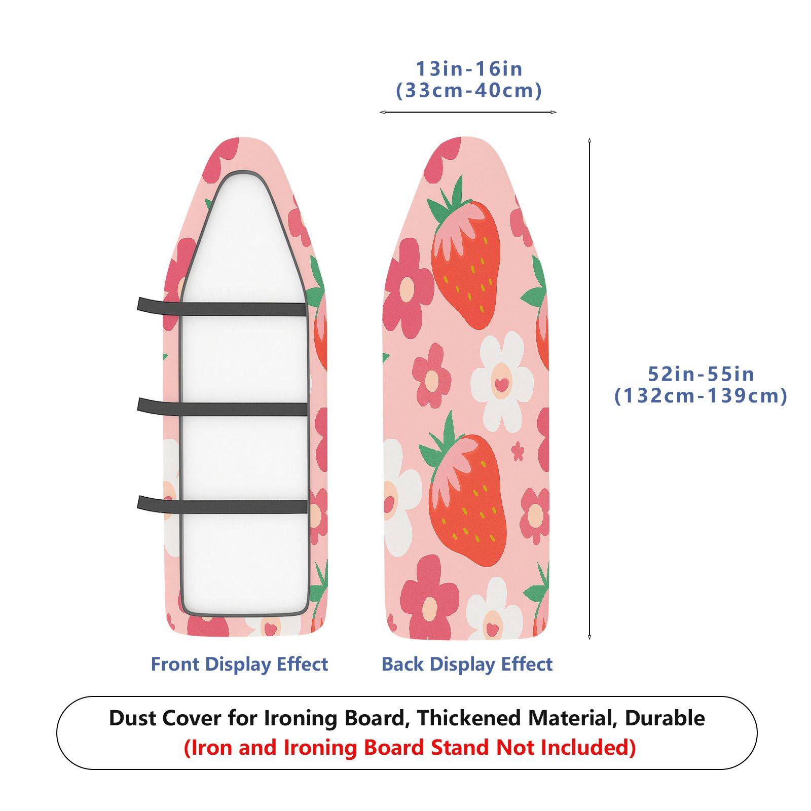 1-Piece Strawberry Floral Pink  Ironing Board Cover, Universal Size, Without Board