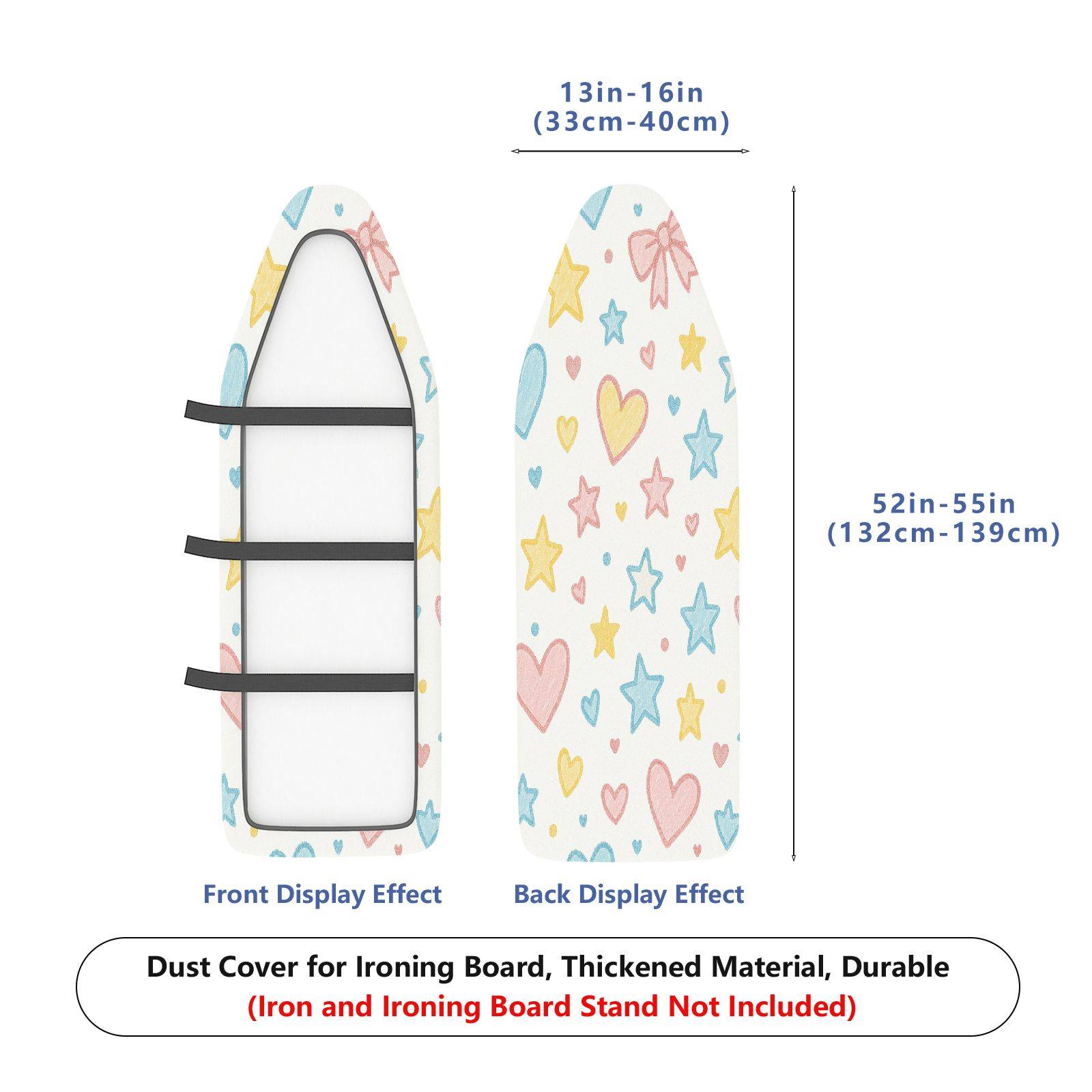 1-Piece Colorful Hearts Stars Bows  Ironing Board Cover, Universal Size, Without Board