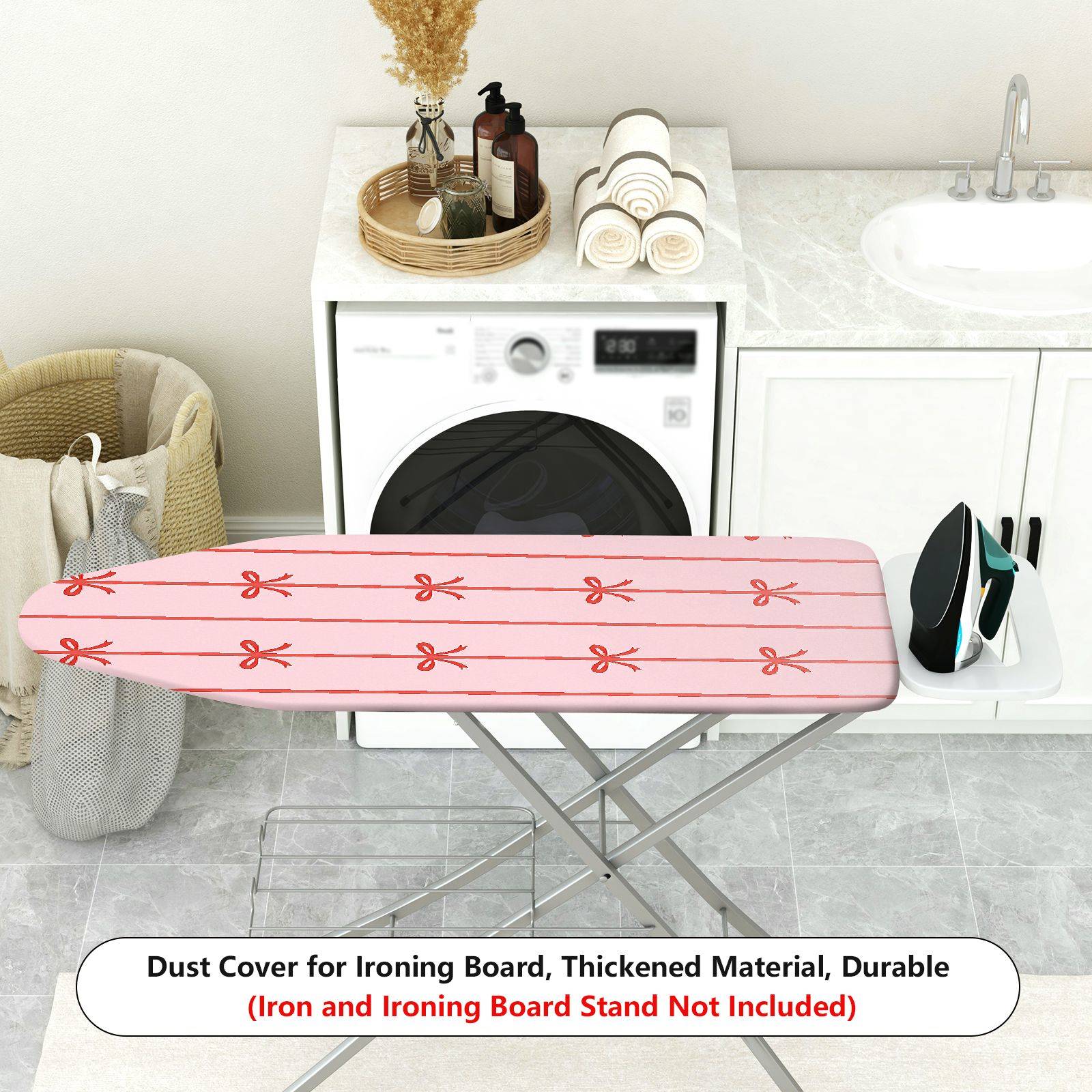 1-Piece Pink Bow Striped Pattern  Ironing Board Cover, Universal Size, Without Board