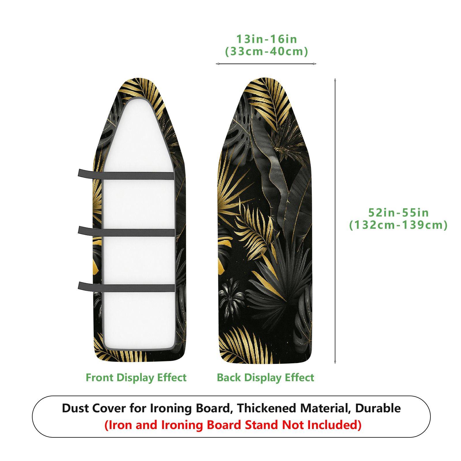 1-Piece Tropical Leaves Black Gold  Ironing Board Cover, Universal Size, Without Board