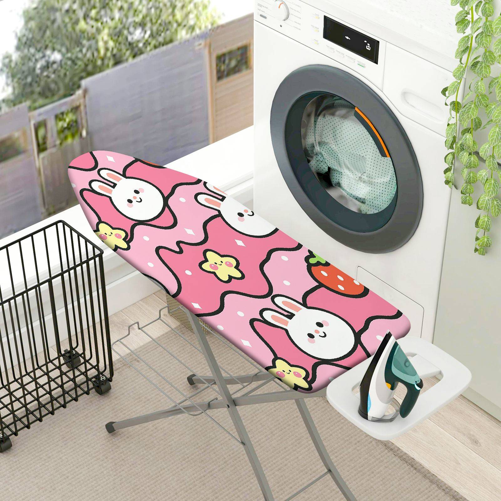 1-Piece Rabbit Strawberry Pink  Ironing Board Cover, Universal Size, Without Board