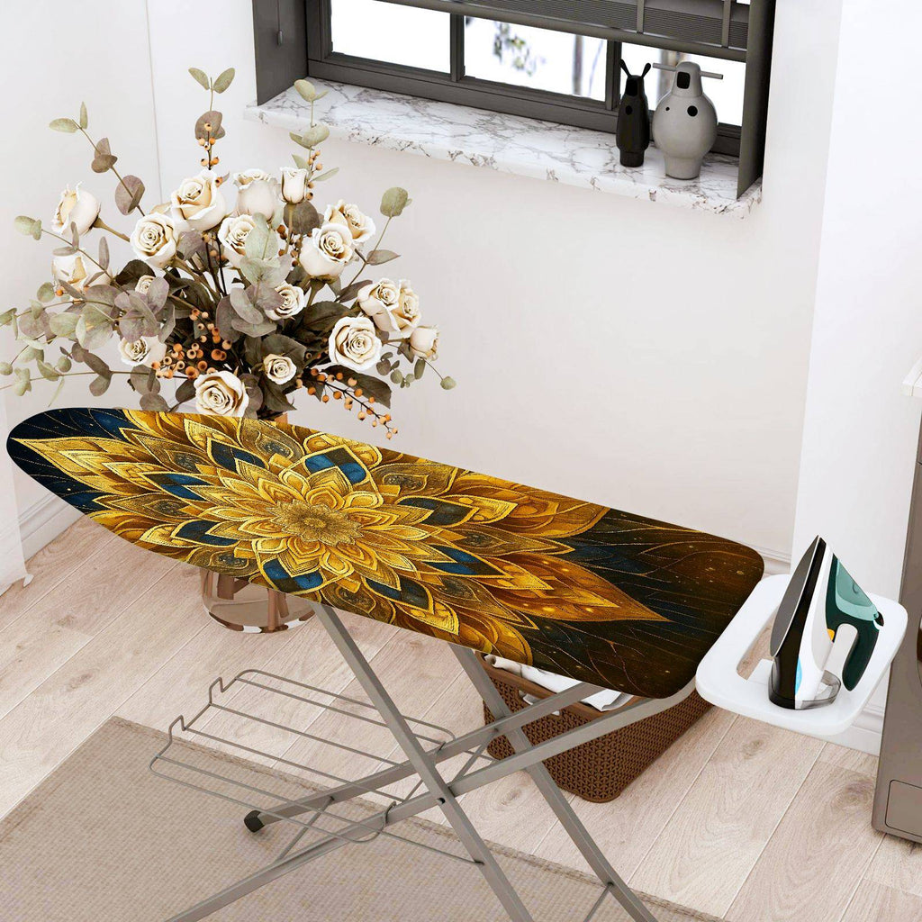 1-Piece Floral Golden Starburst Mandala  Ironing Board Cover, Universal Size, Without Board