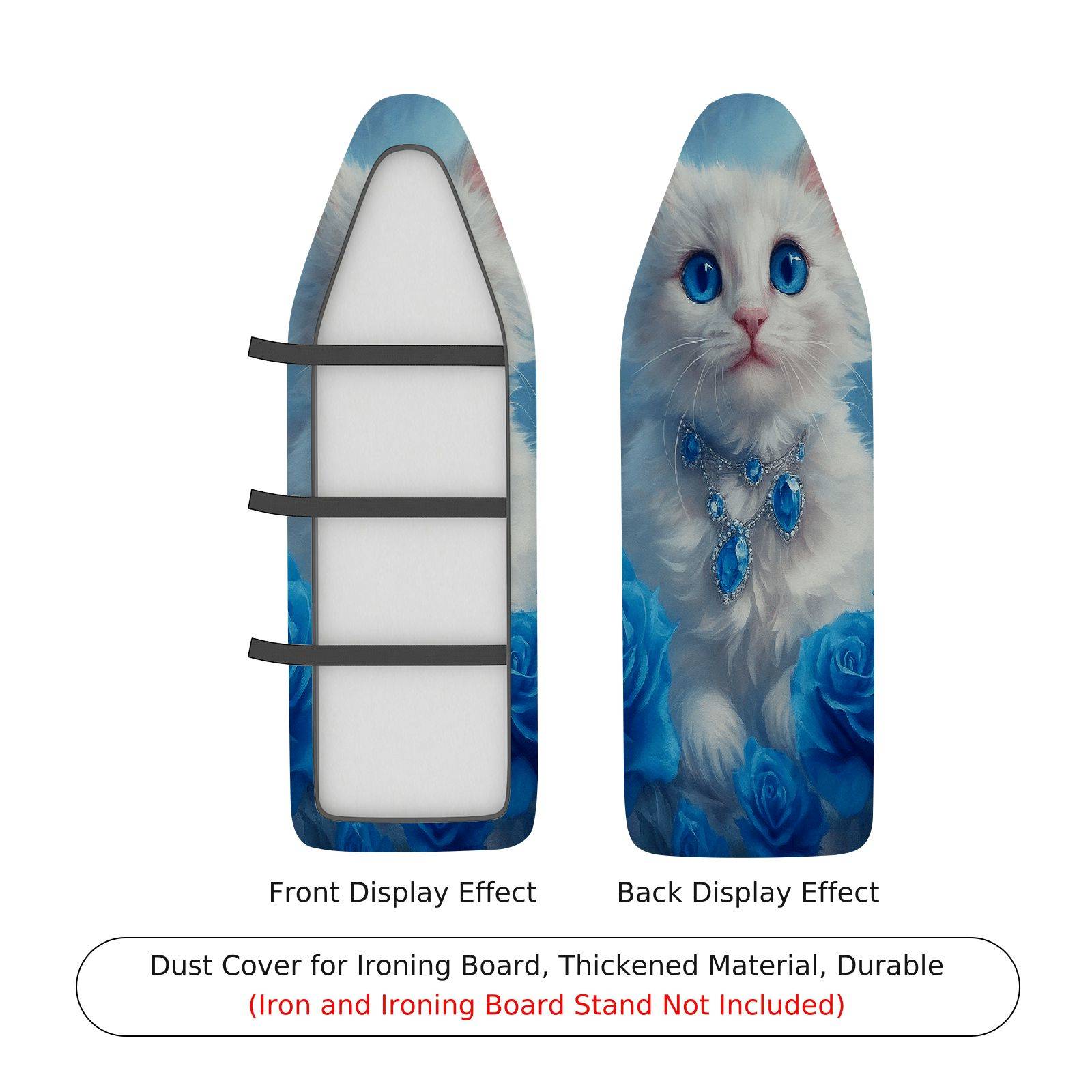1-Piece Cat Blue Roses Jewelry  Ironing Board Cover, Universal Size, Without Board