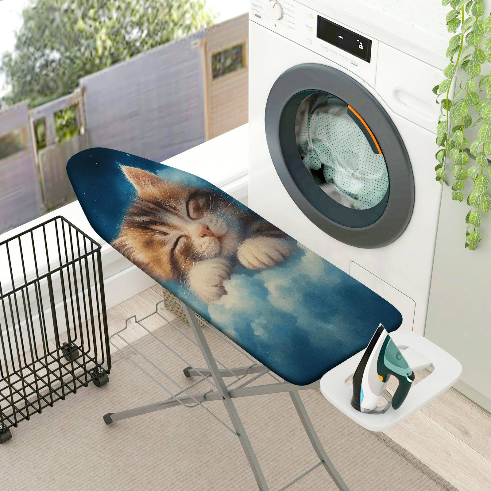 1-Piece Cat Clouds Stars  Ironing Board Cover, Universal Size, Without Board