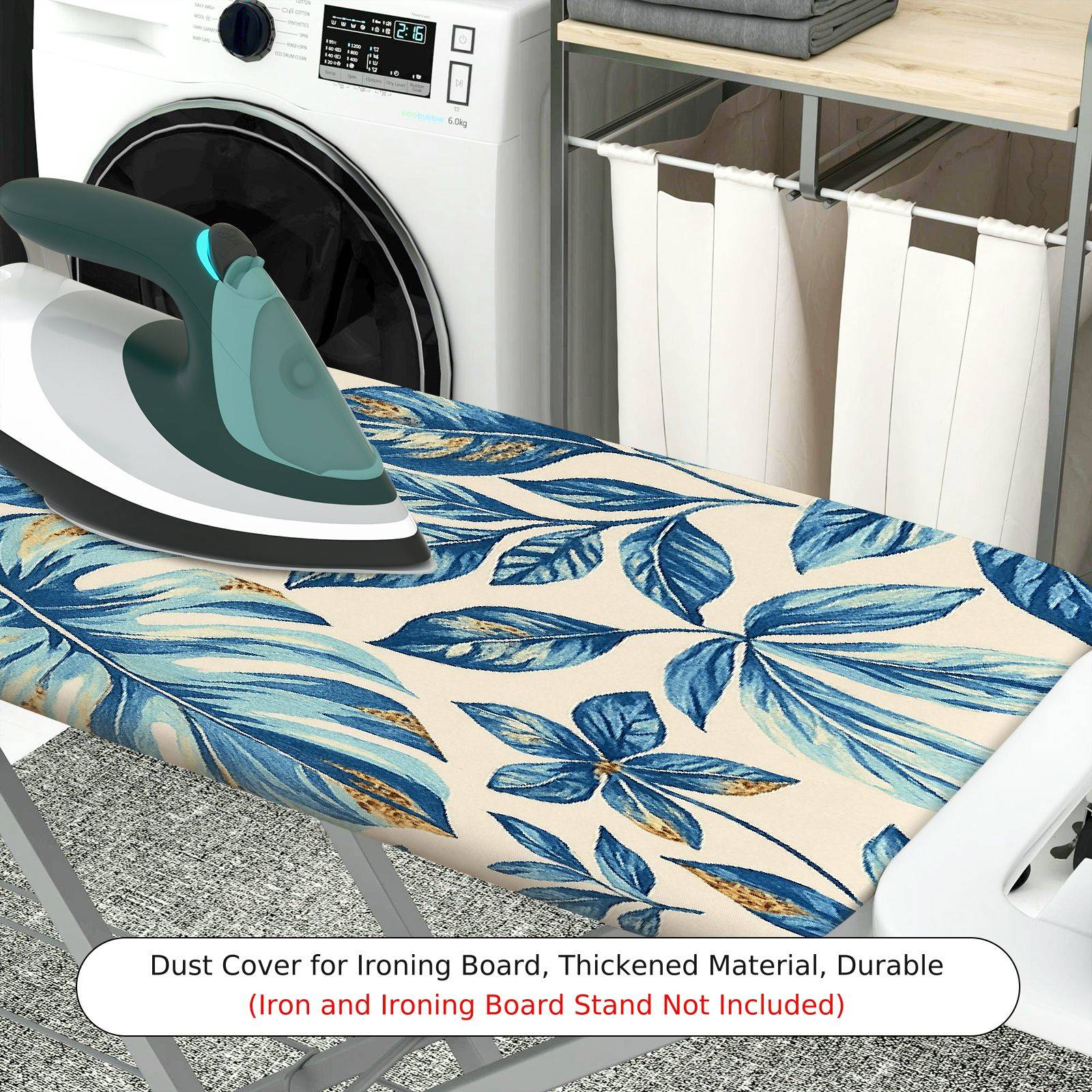 1-Piece Blue Leaf Pattern Nature Tropical  Ironing Board Cover, Universal Size, Without Board