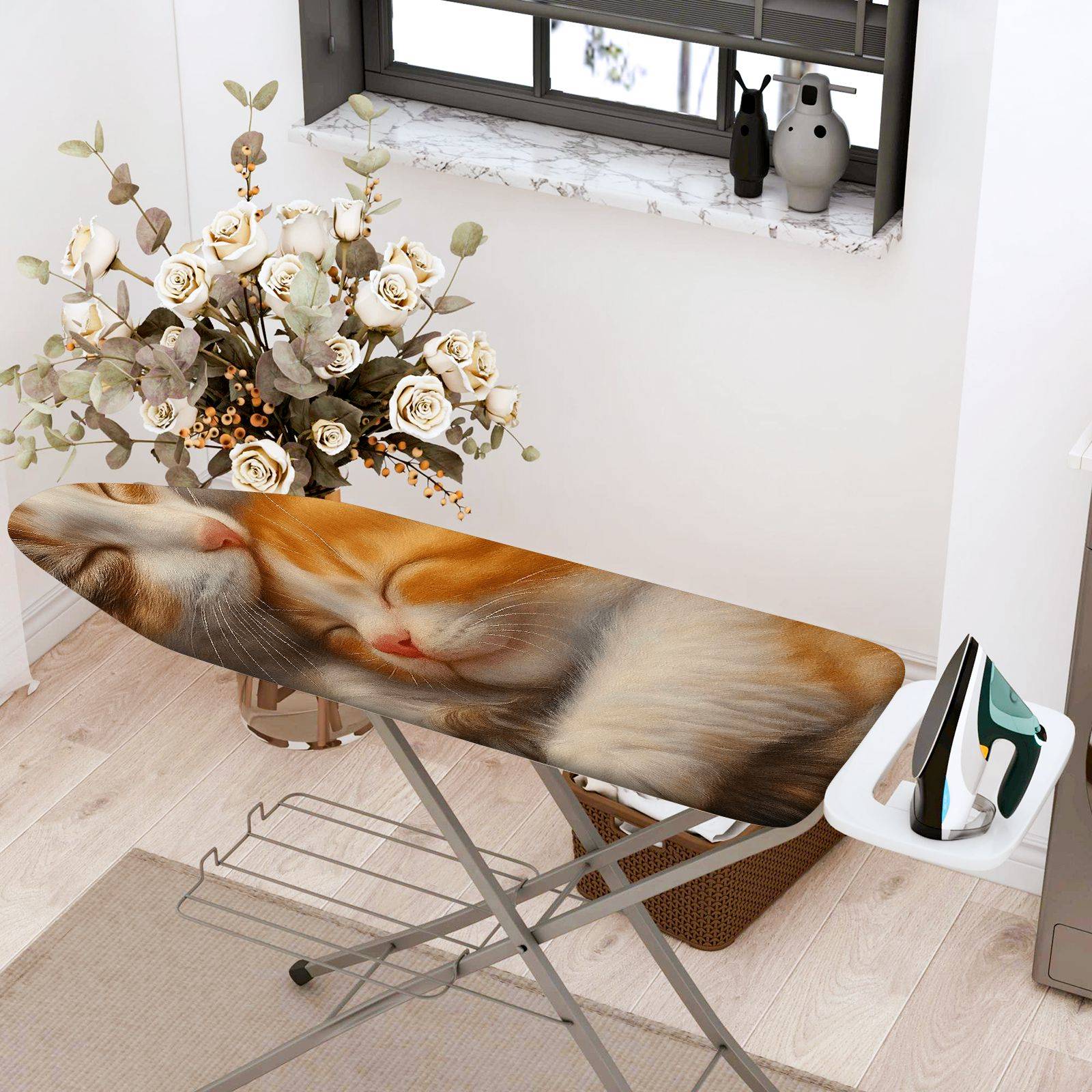 1-Piece Cat Kitten Sleeping  Ironing Board Cover, Universal Size, Without Board