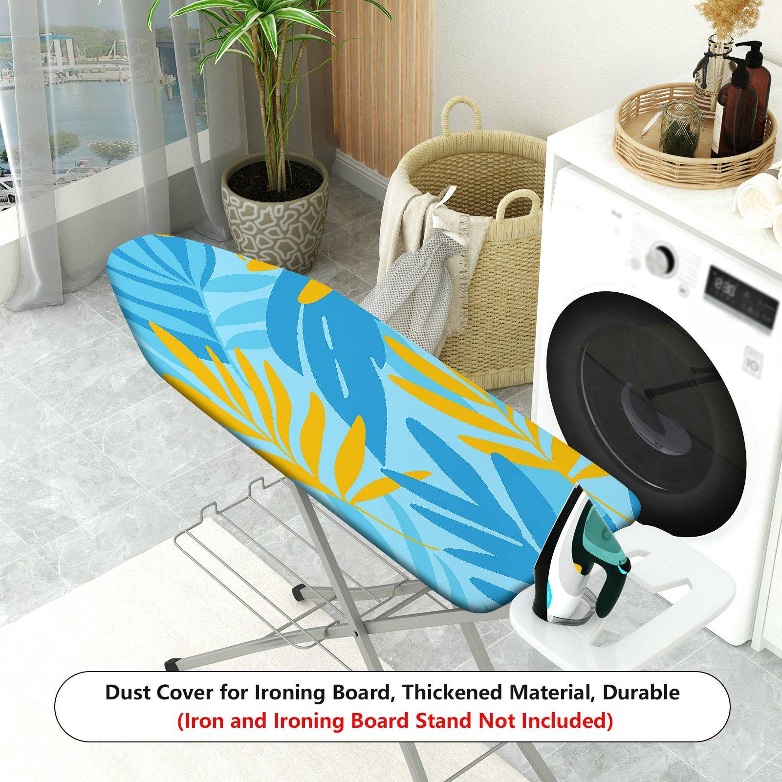 1-Piece Tropical Leaves Blue  Ironing Board Cover, Universal Size, Without Board