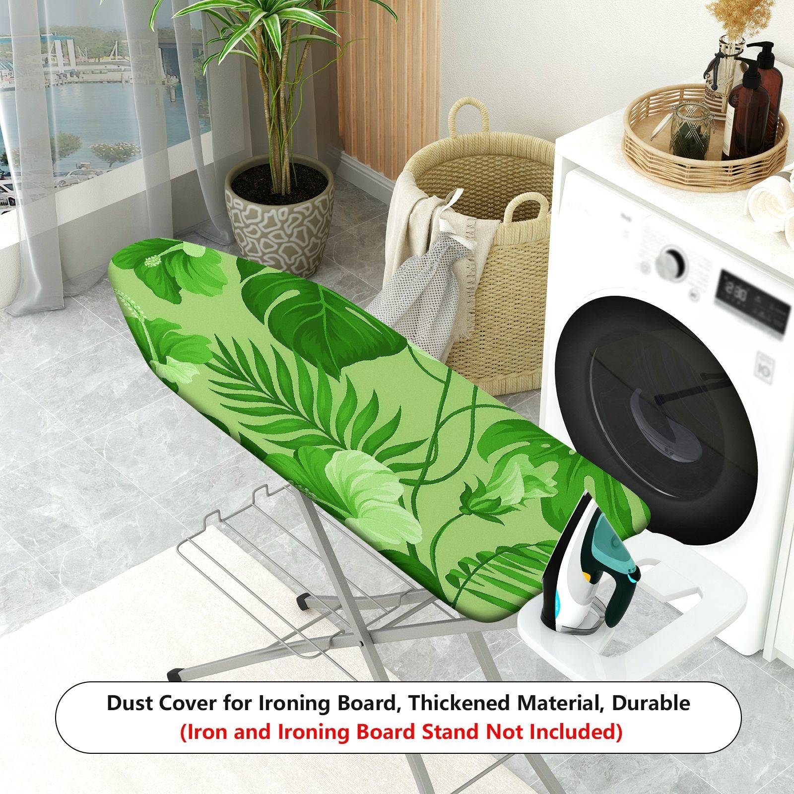 1-Piece Green Leaves Tropical Jungle Botanic  Ironing Board Cover, Universal Size, Without Board