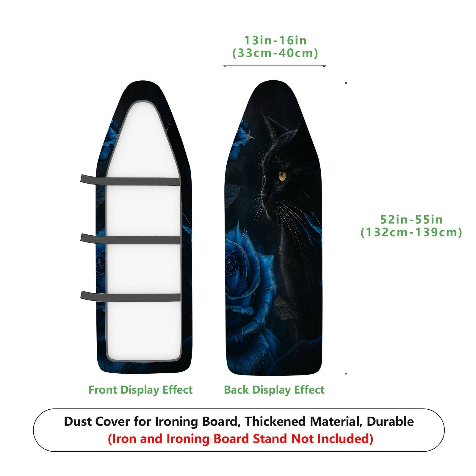 1-Piece Black Cat Blue Rose Dark  Ironing Board Cover, Universal Size, Without Board