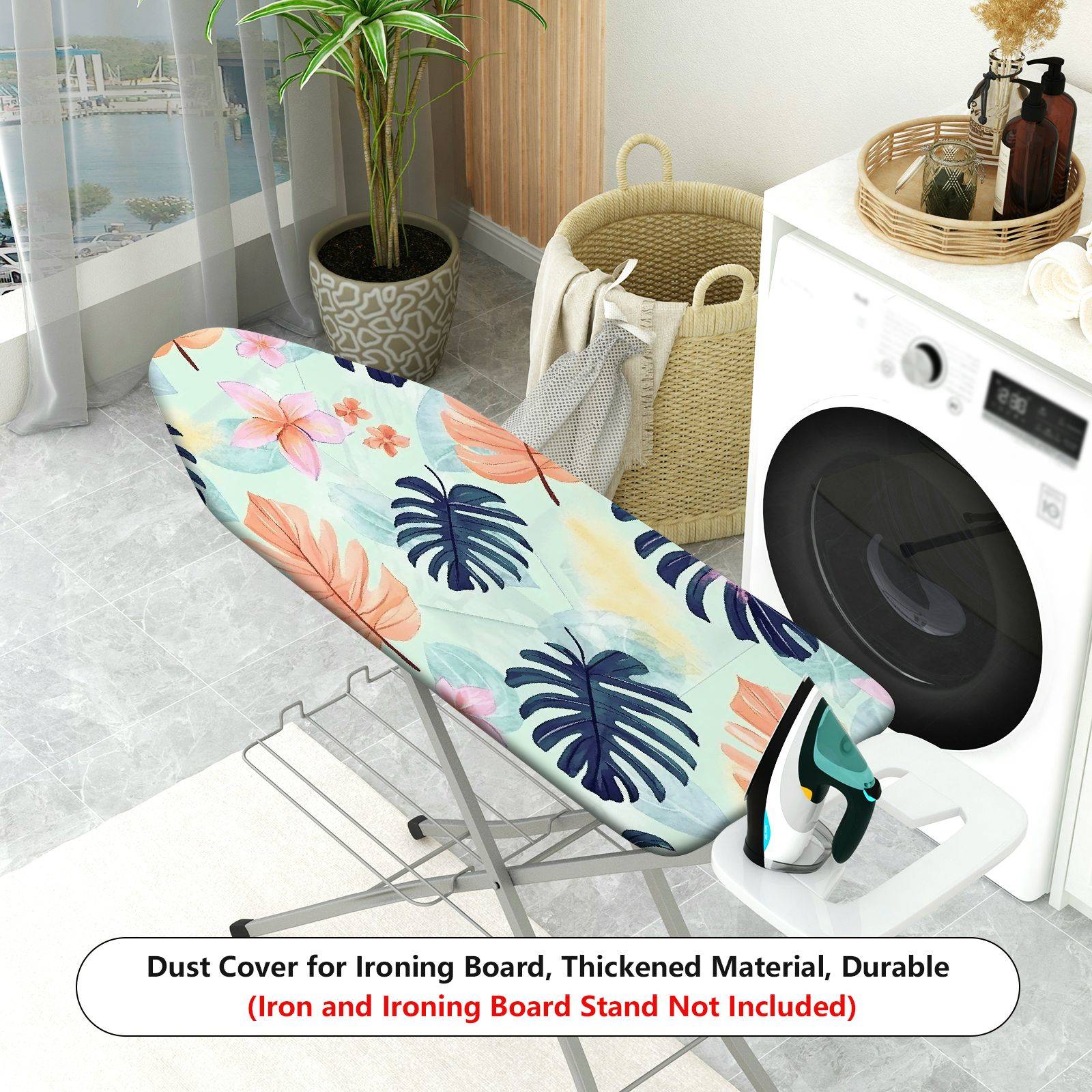 1-Piece Tropical Floral Leaves Pattern Pastel Colors  Ironing Board Cover, Universal Size, Without Board