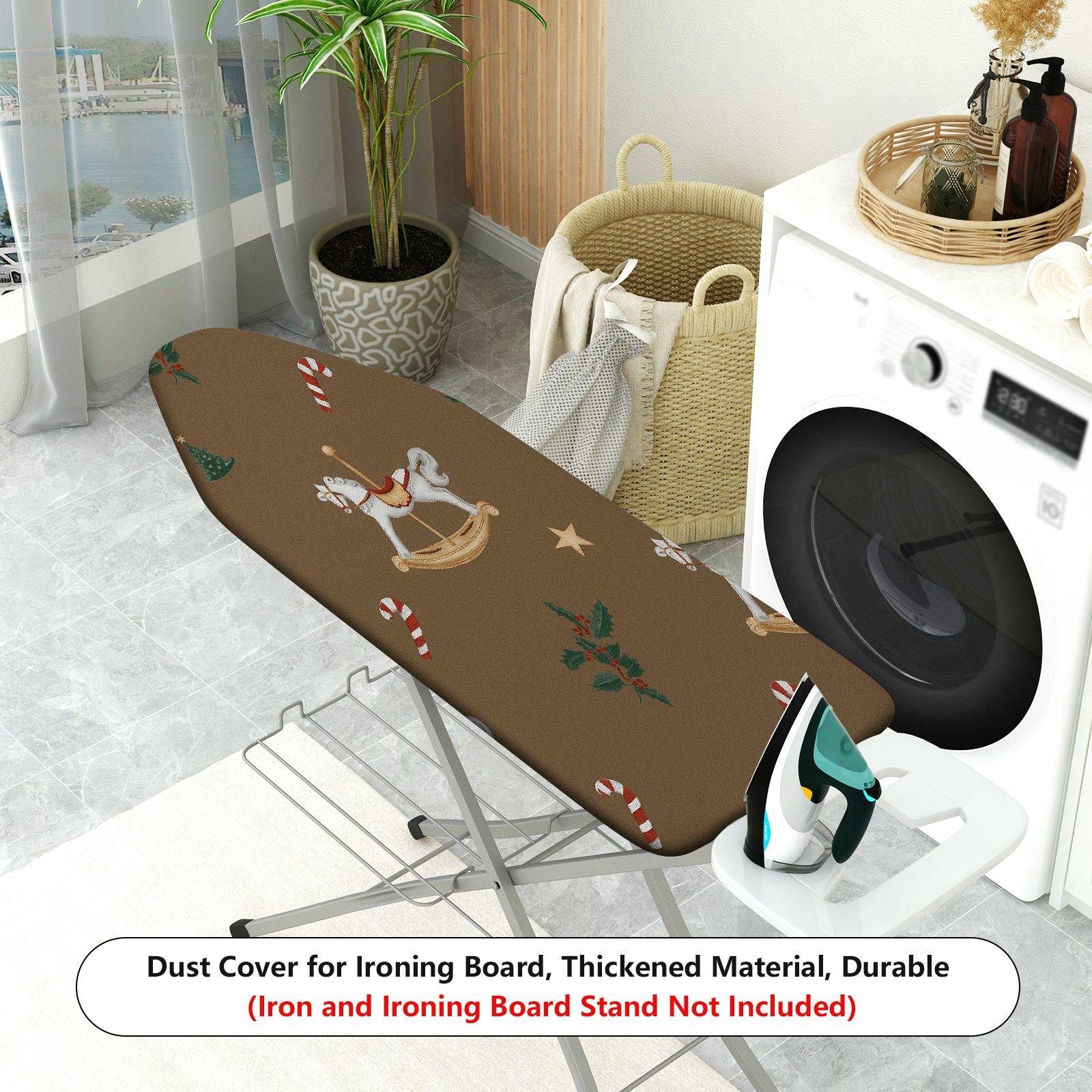 1-Piece Christmas Rocking Horse Holly  Ironing Board Cover, Universal Size, Without Board