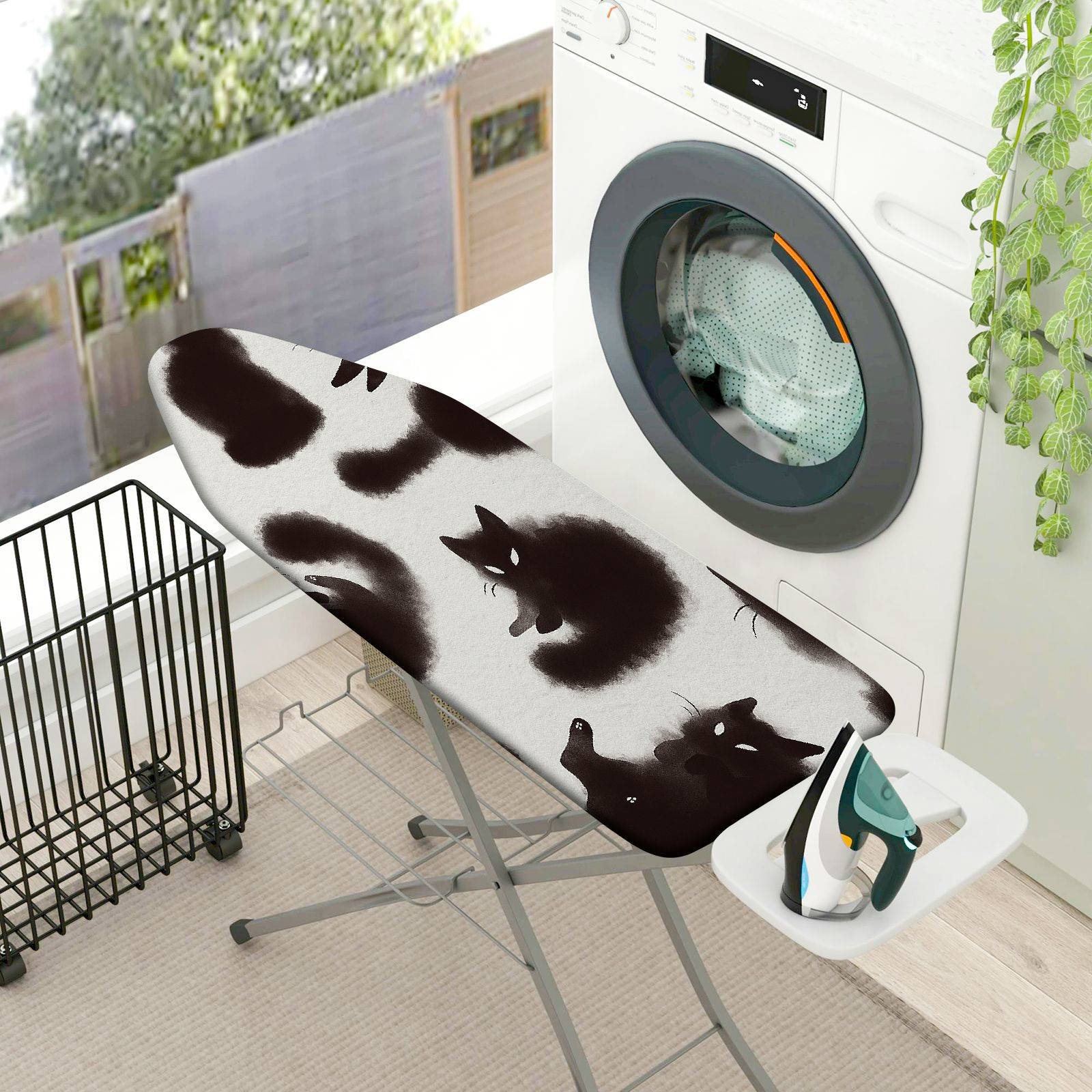 1-Piece Black Cat Pattern Whimsical Art  Ironing Board Cover, Universal Size, Without Board