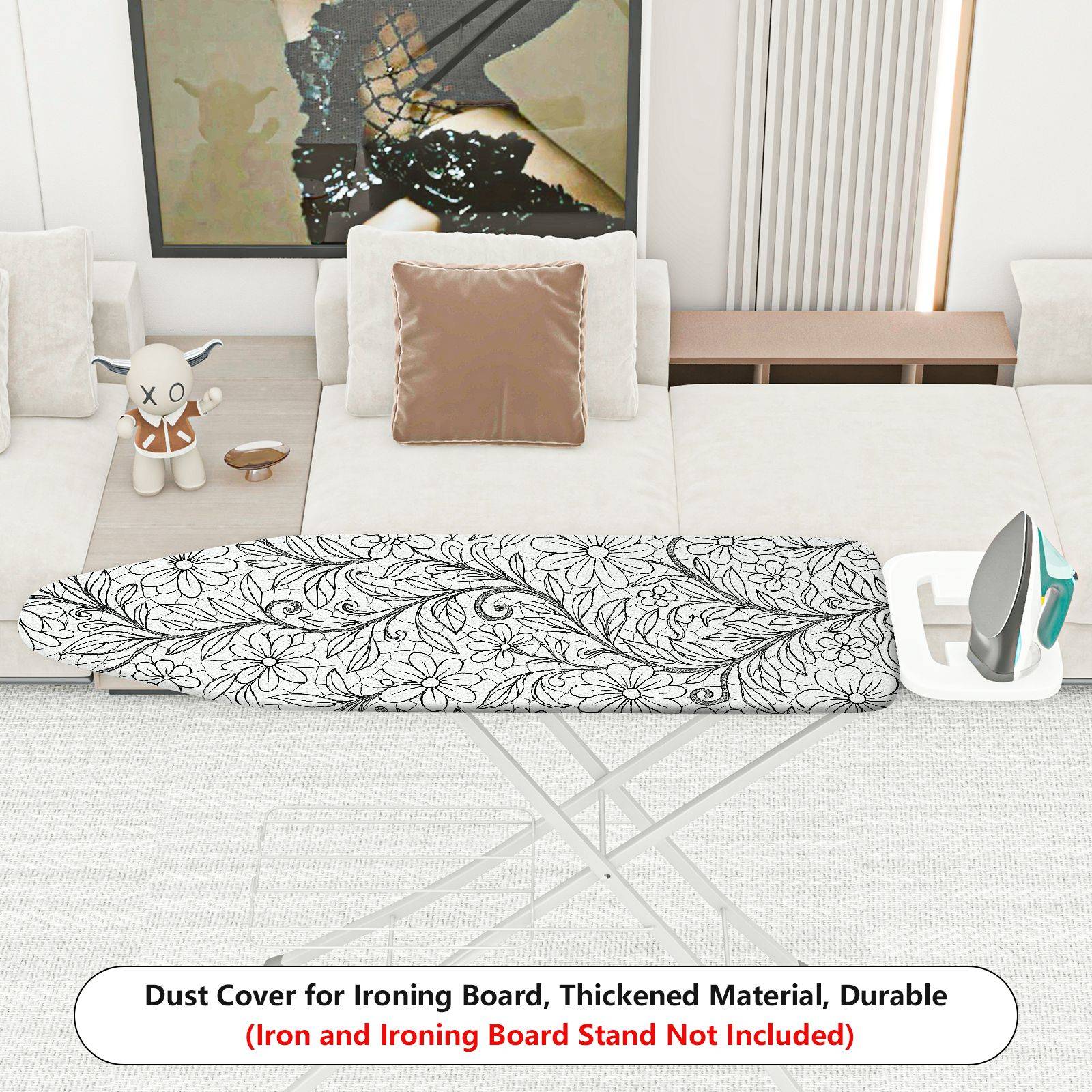 1-Piece Floral Pattern Leaf Design Black and White  Ironing Board Cover, Universal Size, Without Board