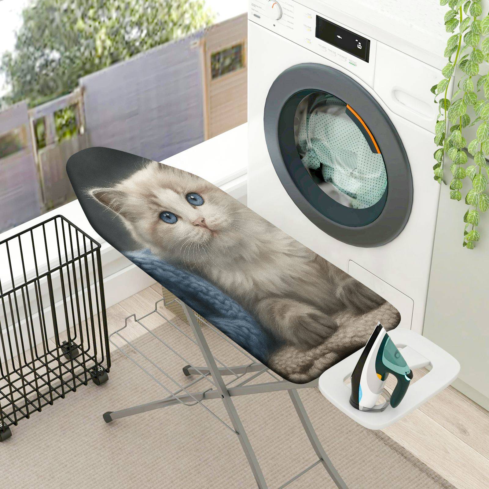 1-Piece Cat Kitten Blue  Ironing Board Cover, Universal Size, Without Board