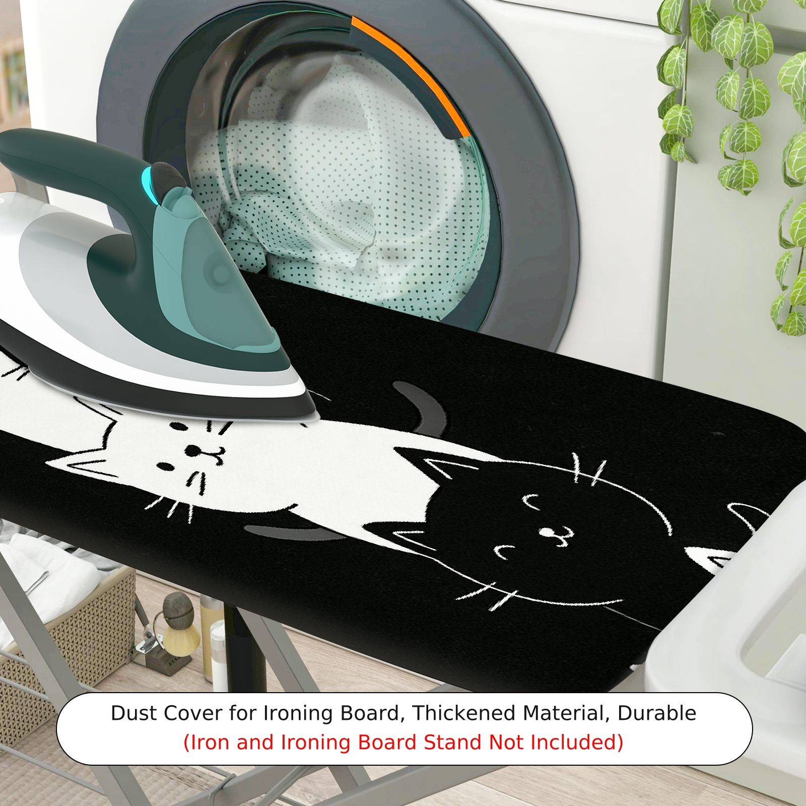 1-Piece Cat Black White  Ironing Board Cover, Universal Size, Without Board
