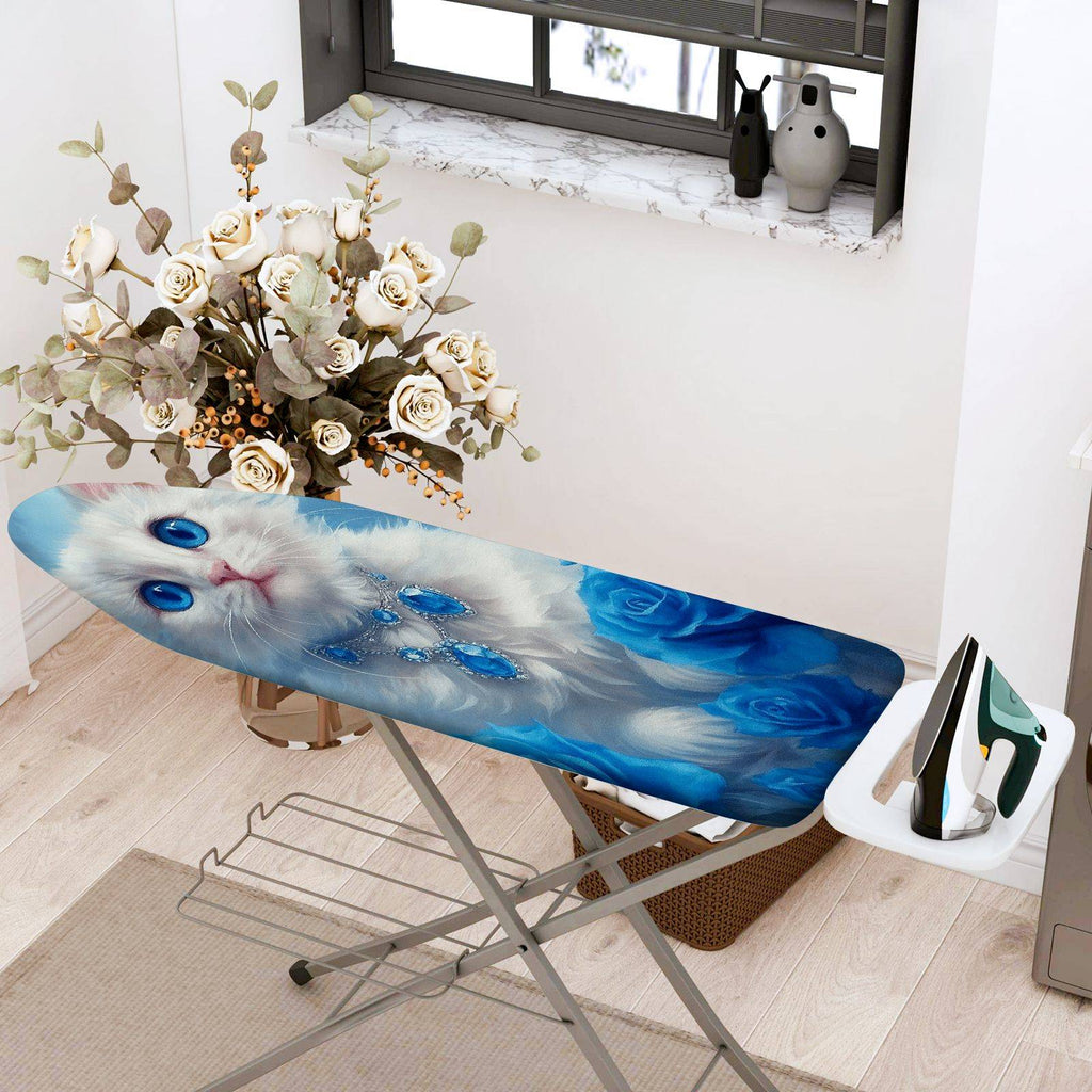 1-Piece Cat Blue Roses Jewelry  Ironing Board Cover, Universal Size, Without Board
