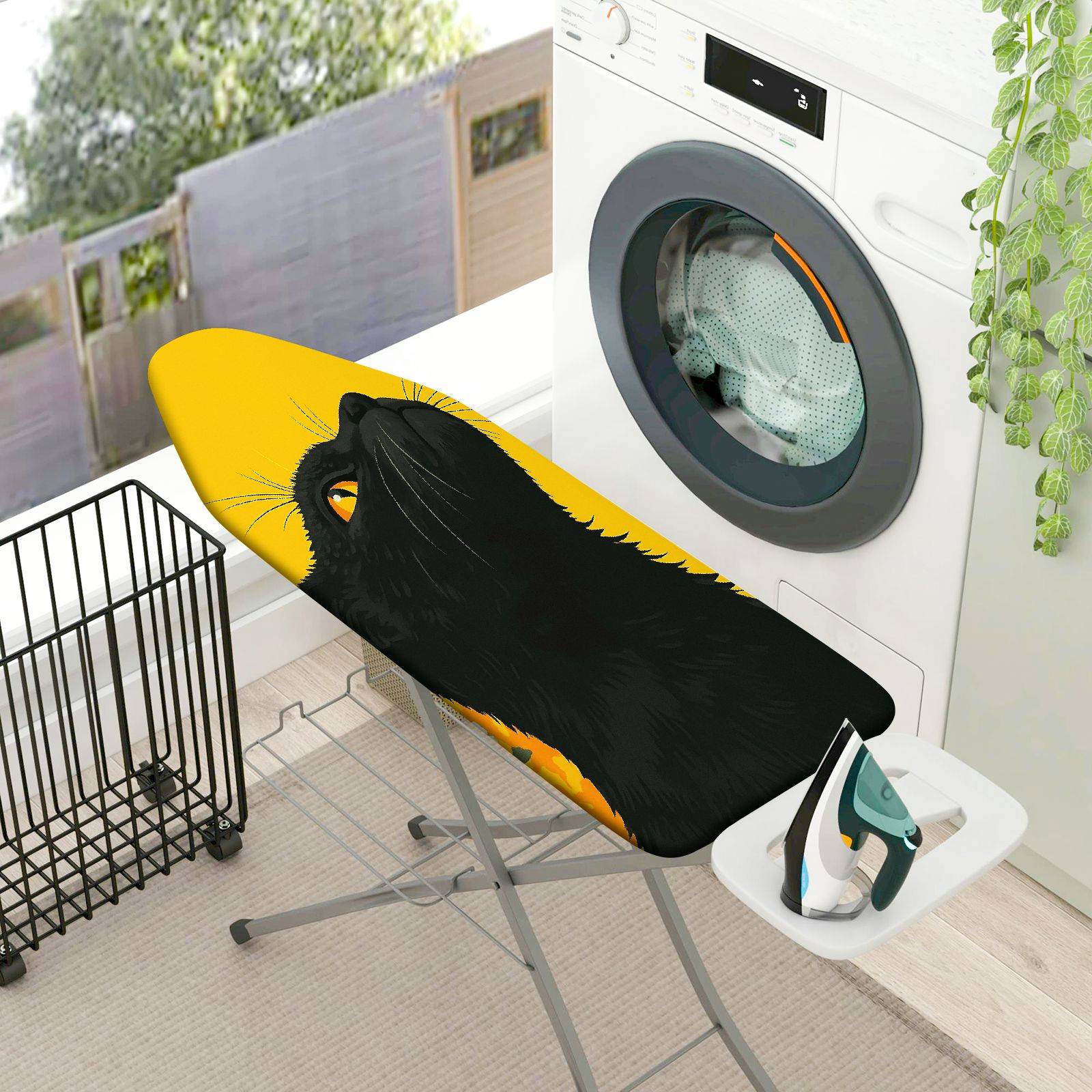 1-Piece Black Cat Yellow Halloween  Ironing Board Cover, Universal Size, Without Board