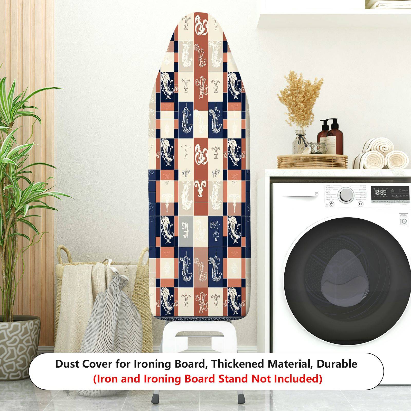 1-Piece Retro Check Floral  Ironing Board Cover, Universal Size, Without Board